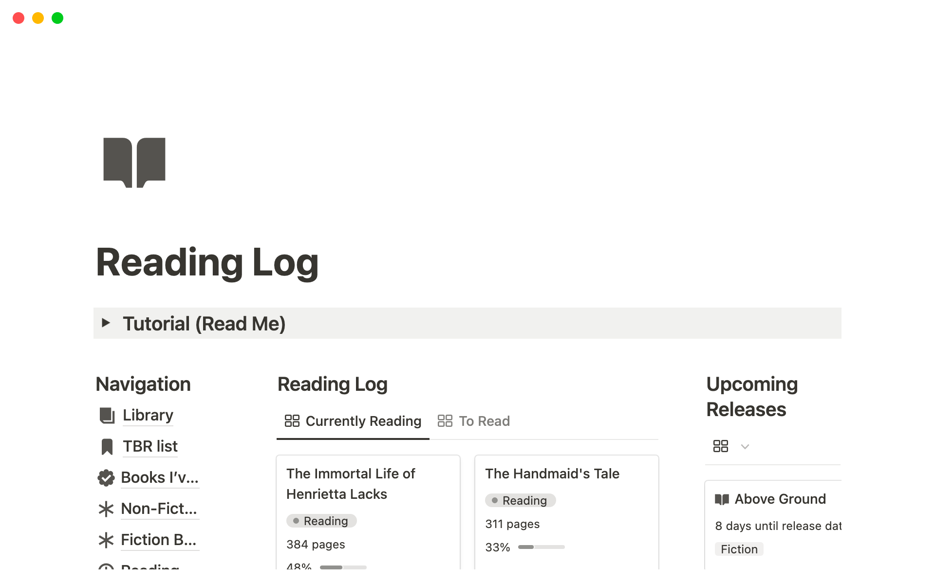 Aperçu du modèle de Reading List - Book Tracker