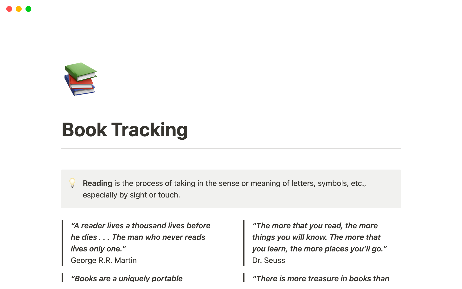A template preview for Library Book Tracking Template