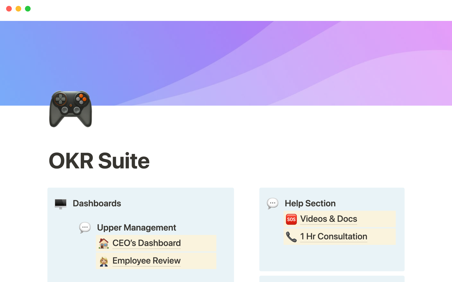 A template preview for OKR suite