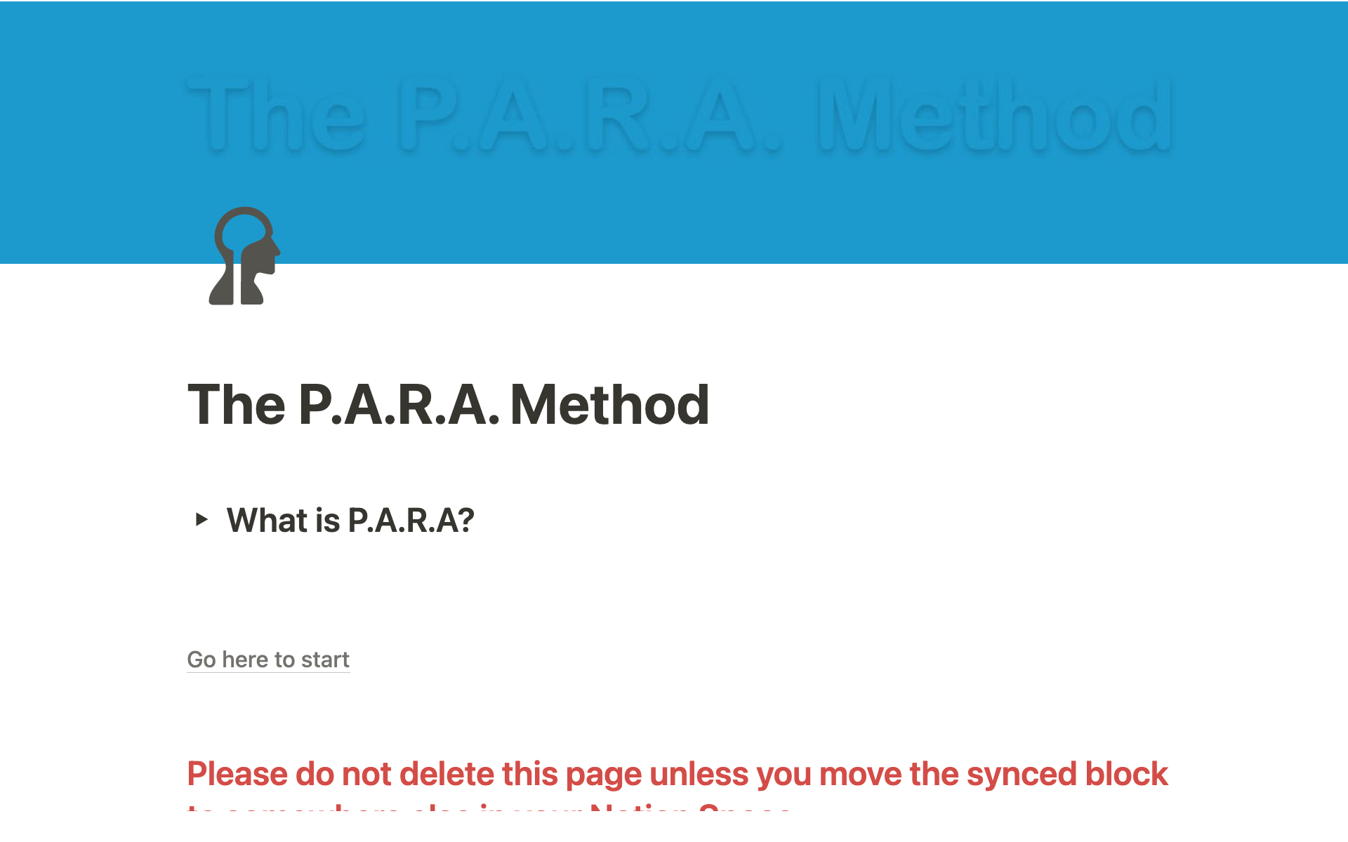 Eine Vorlagenvorschau für PARA method notion template