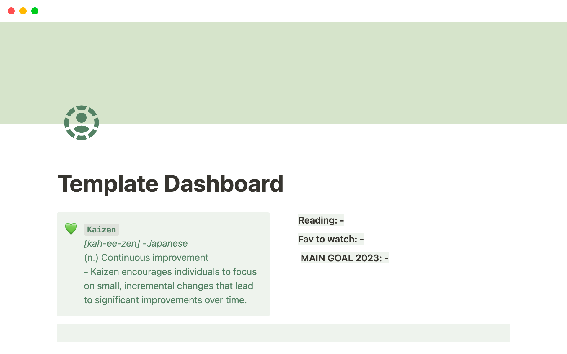 A template preview for Collapsed Dashboard