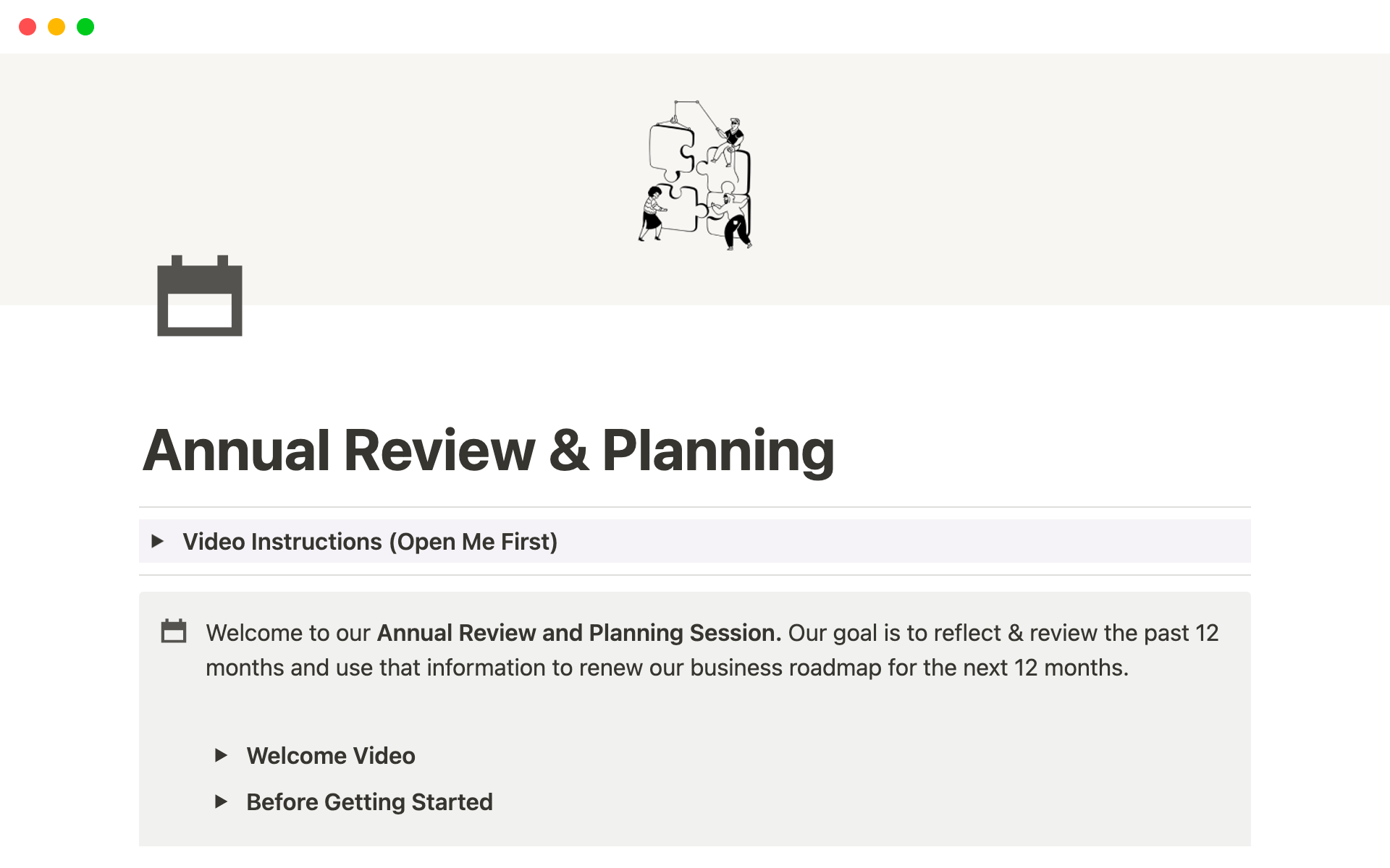 A template preview for Annual Review and Planning
