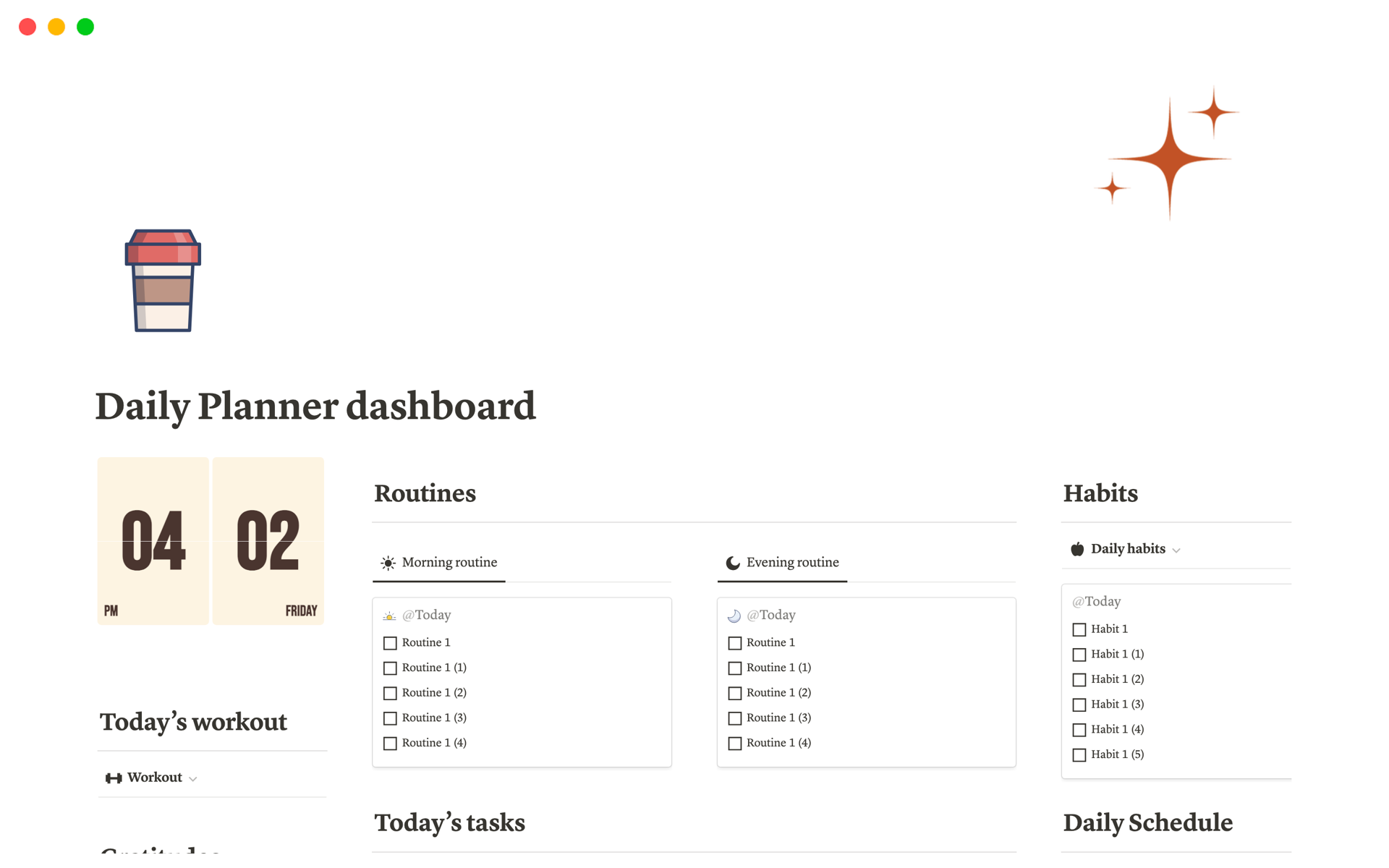 A template preview for Daily Planner dashboard