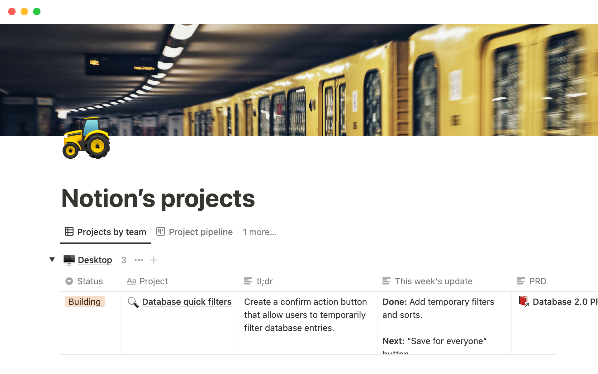 A template preview for Notion’s projects