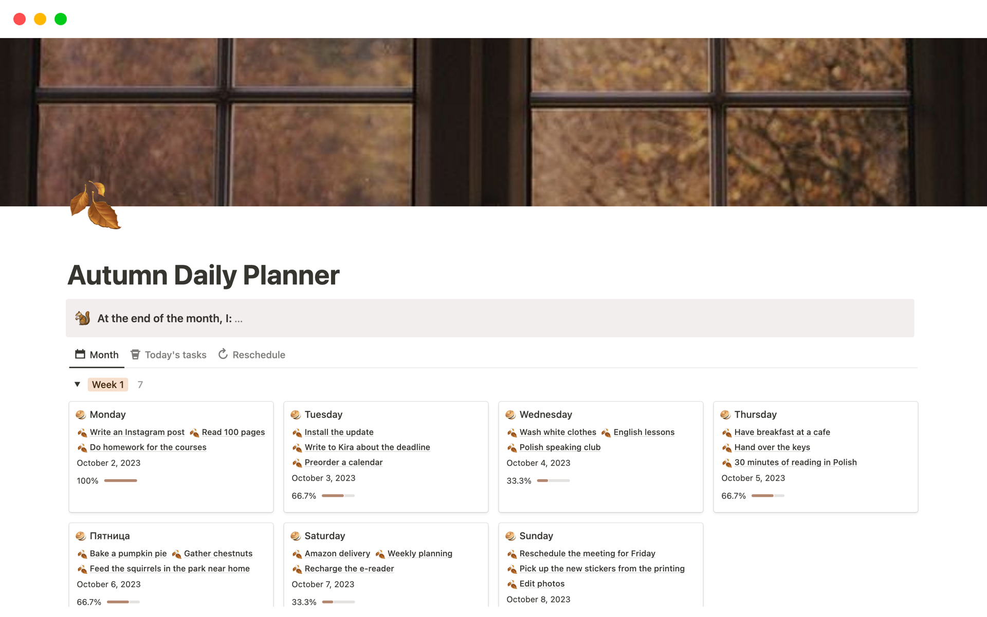 A template preview for Autumn Daily Planner