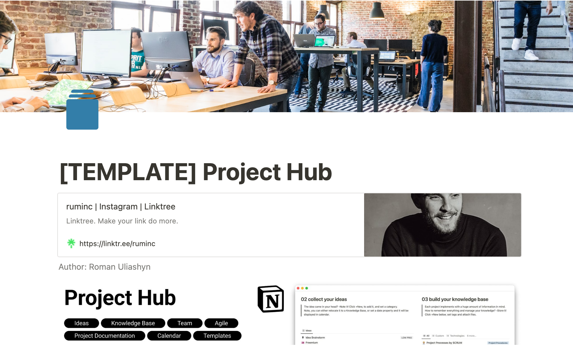 A template preview for Project Hub