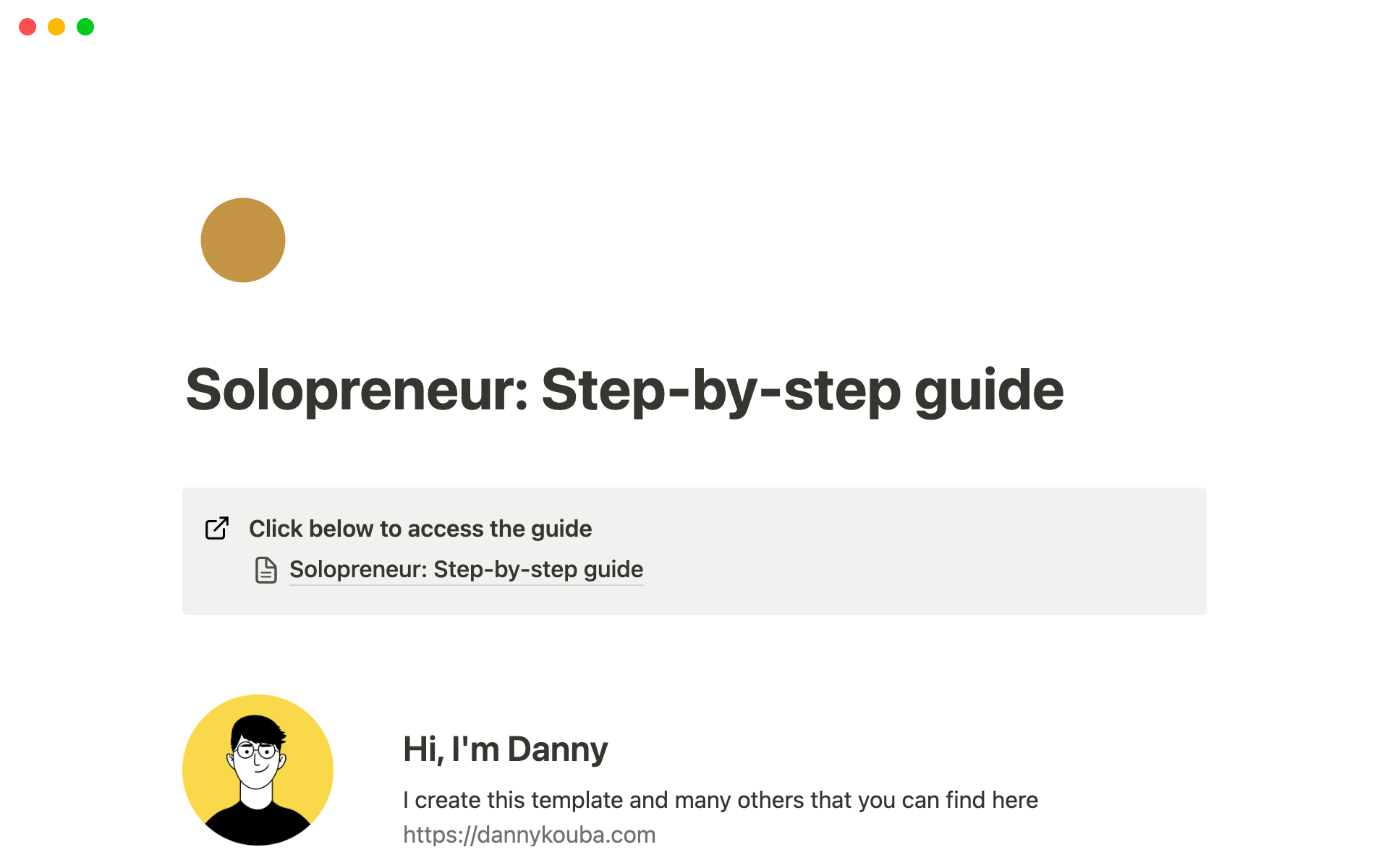 A template preview for Solopreneur: Step-by-step guide