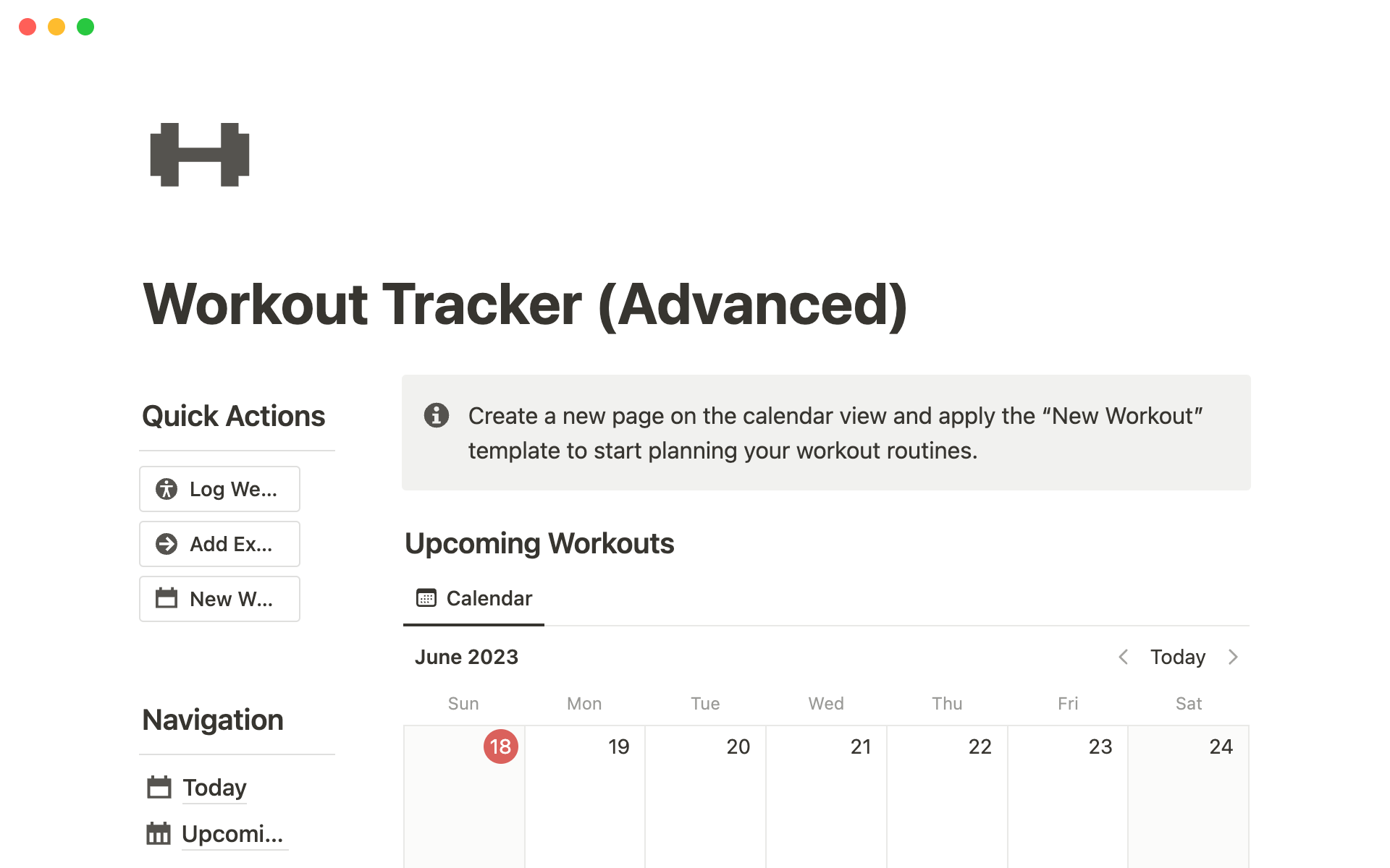 A template preview for Advanced Workout Tracker