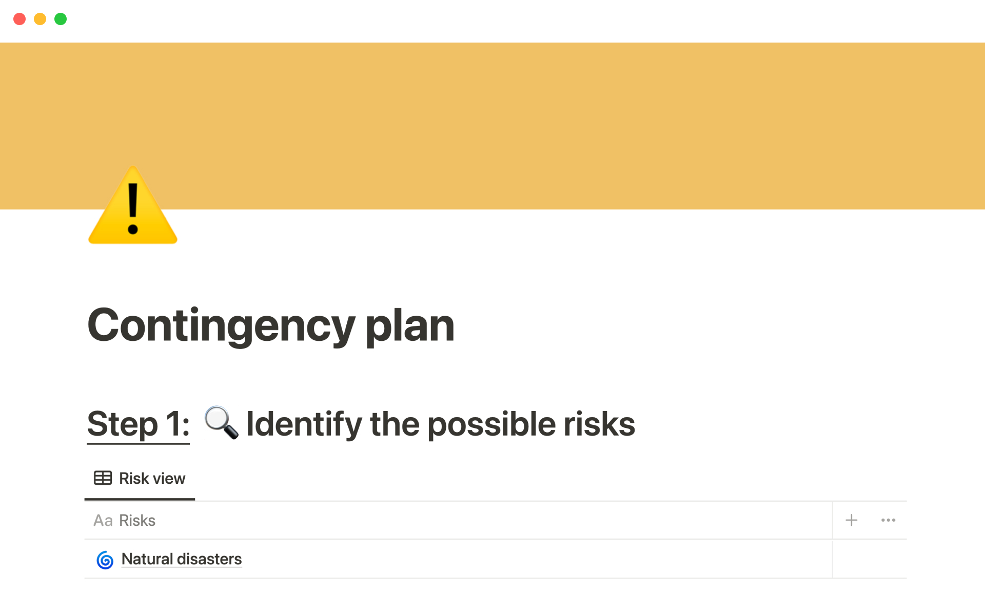A template preview for Contingency plan