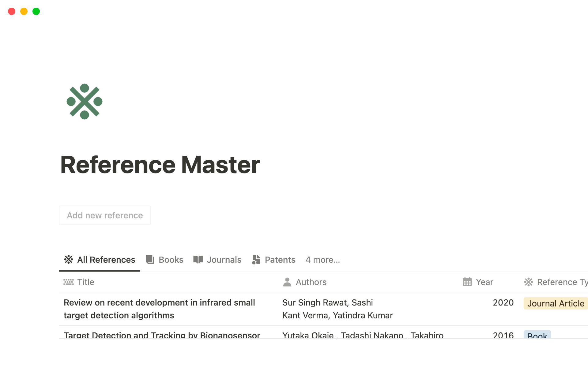 A template preview for Notion Academic Reference Master