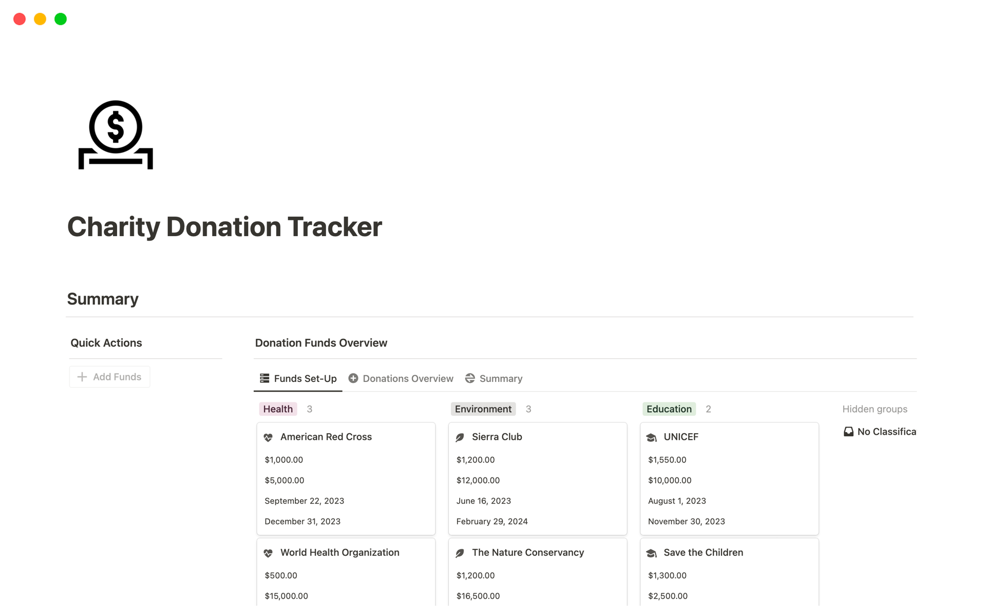 If you make regular donations to charitable organizations, this tracker helps you keep records of your contributions for tax purposes and charitable planning.