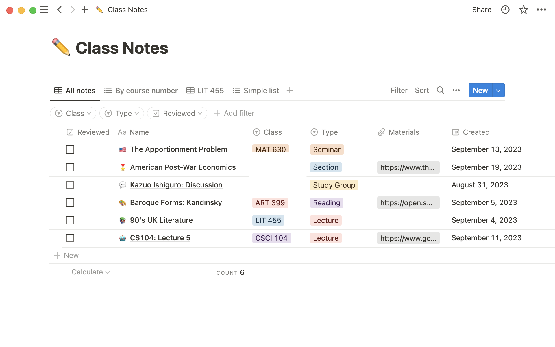 Organize and label all your class notes in a single database.