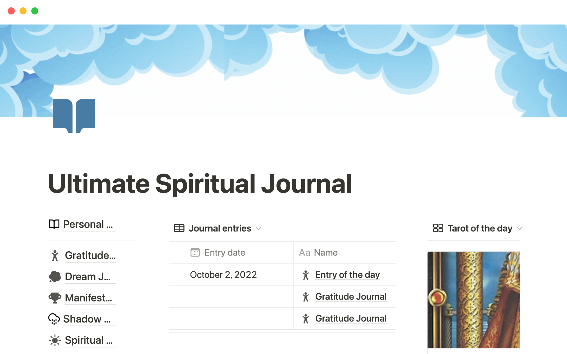 Improve your journaling experience in a way you've never thought possible with this lightweight and digital spiritual journal made with love in Notion.