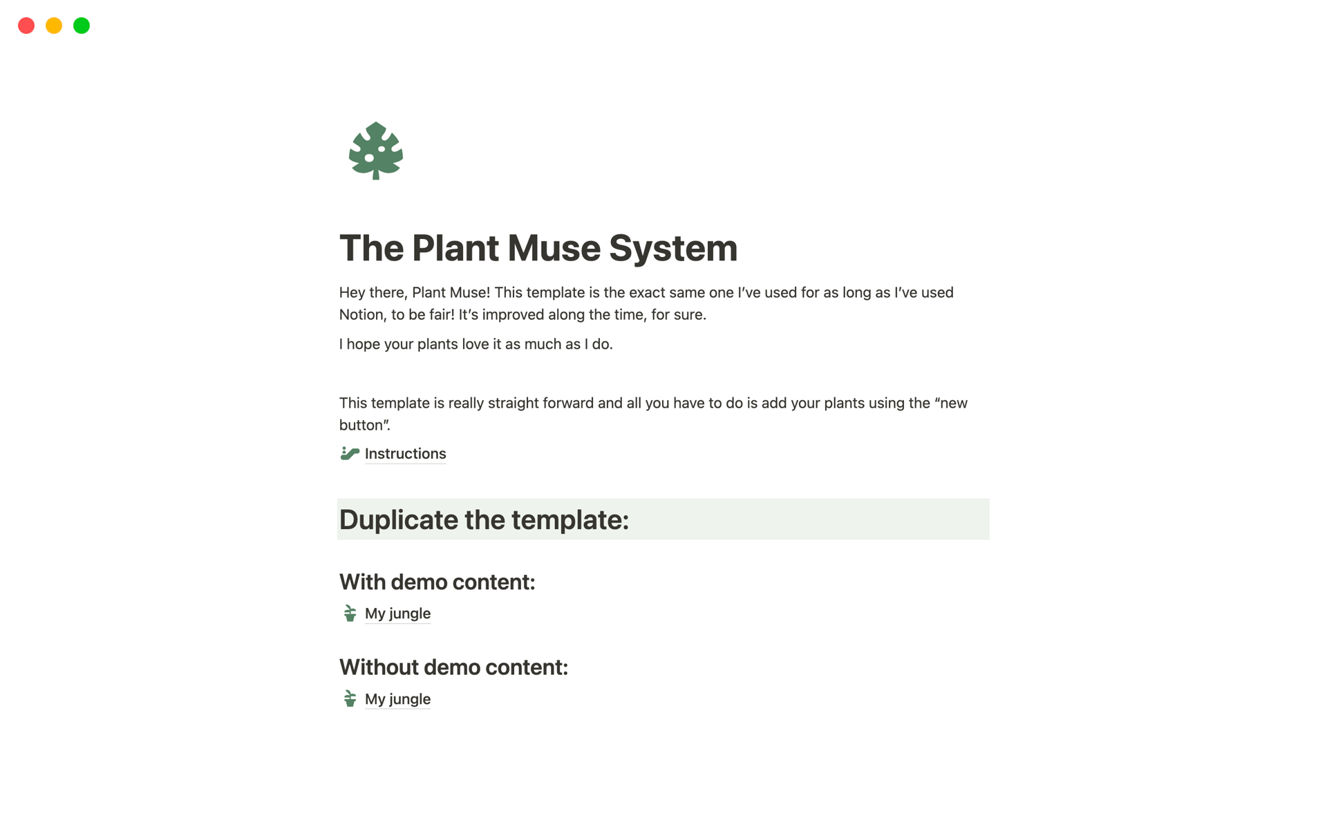 A template preview for The Plant Muse System