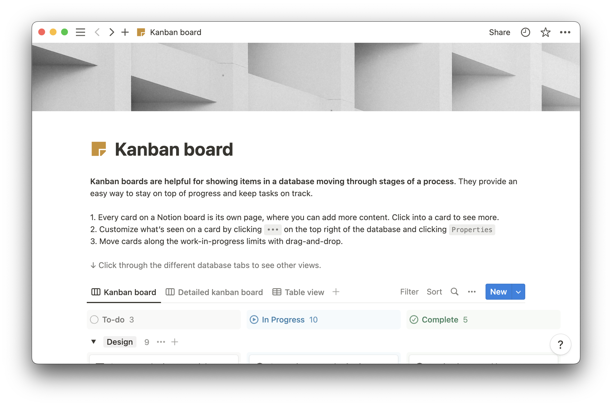 Notion’s Kanban Board template