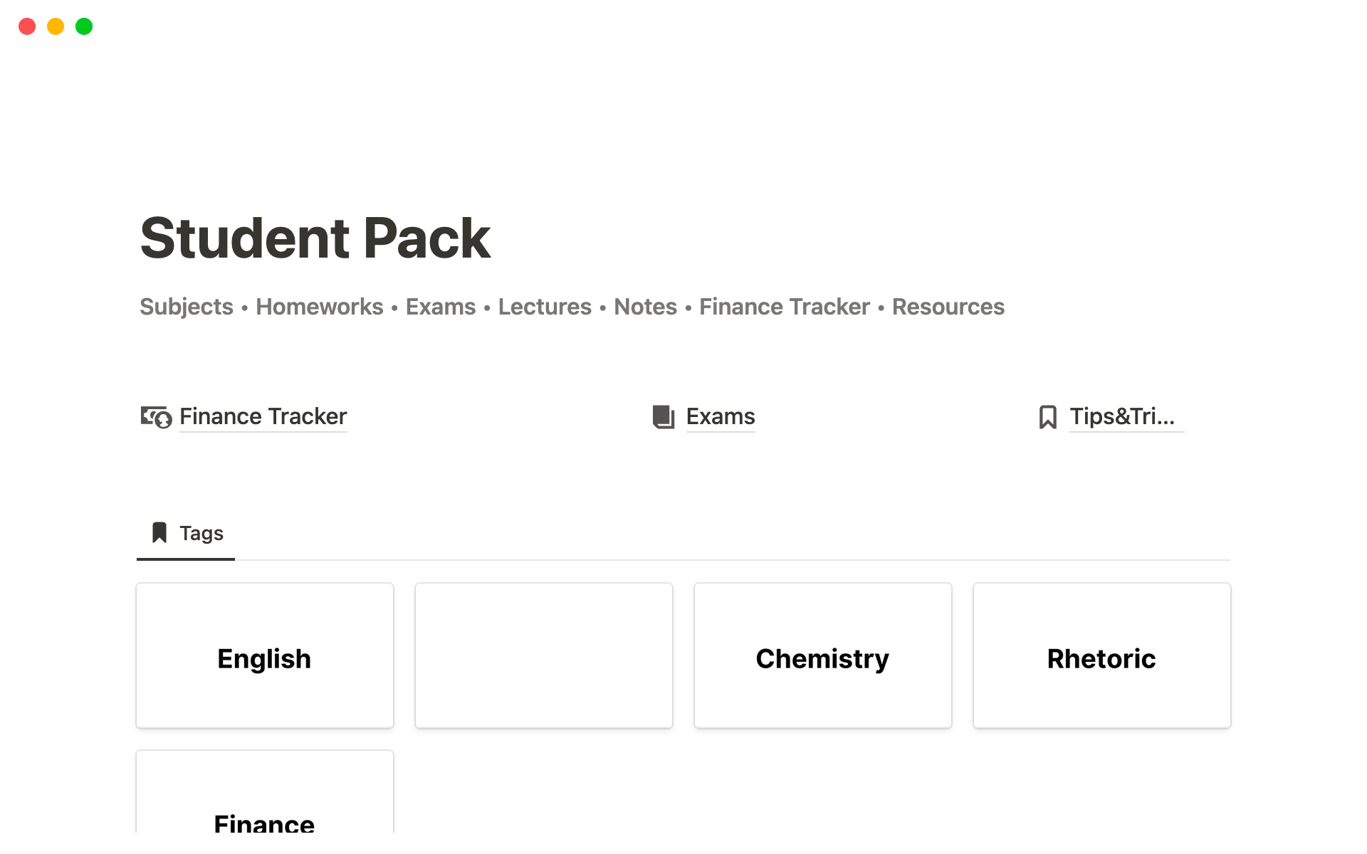 A template preview for Student Pack