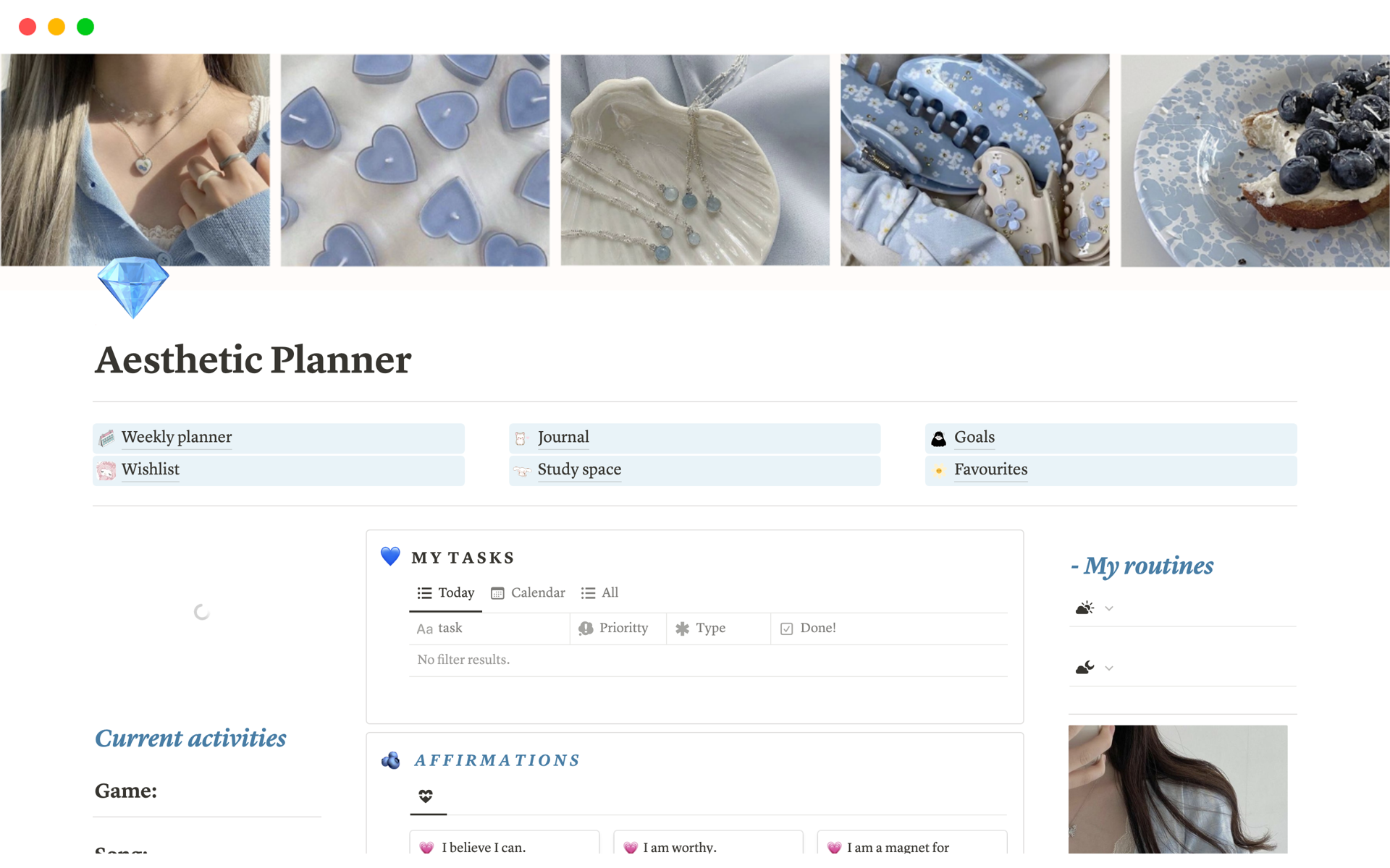 A template preview for Aesthetic Planner | Girl Dashboard