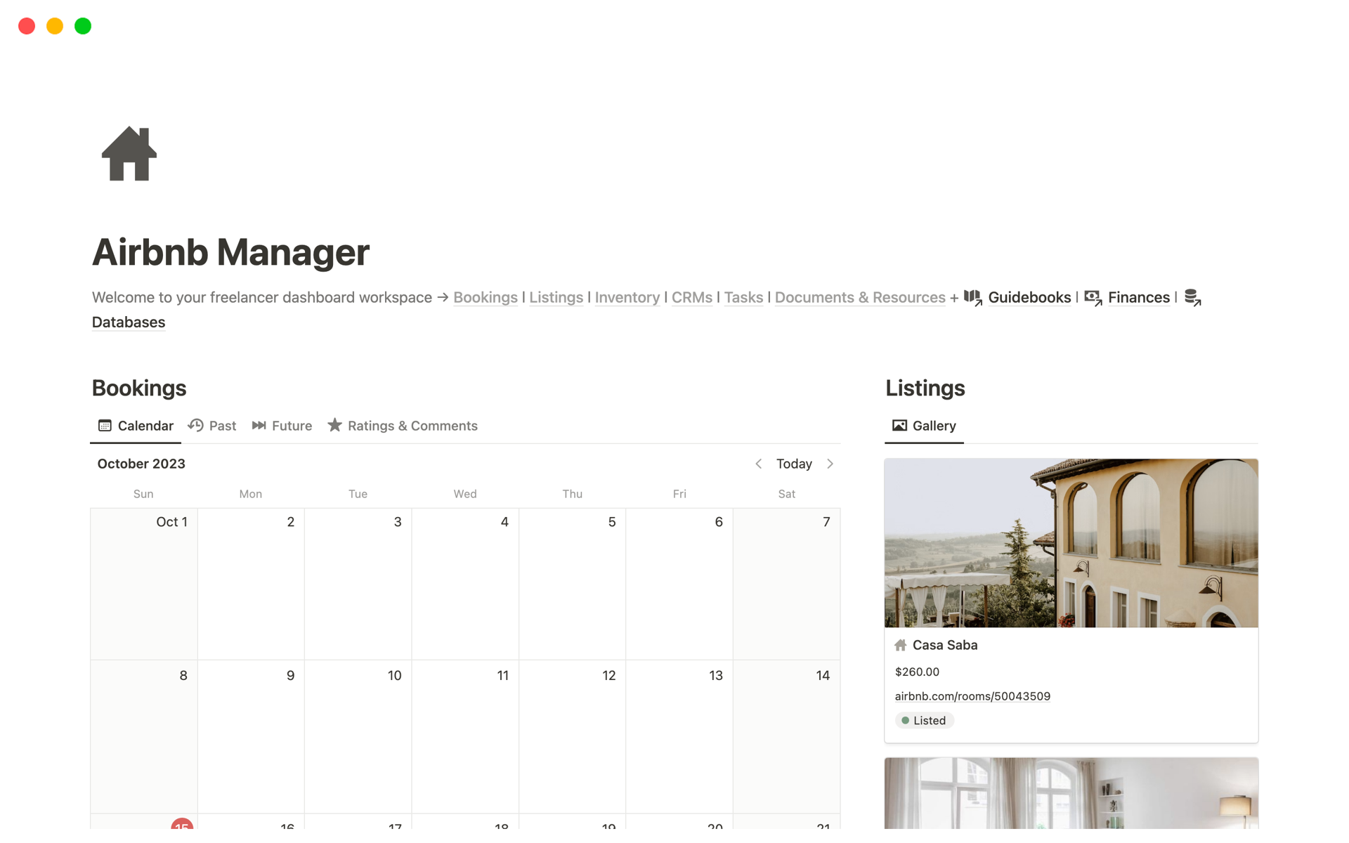 A template preview for Airbnb manager