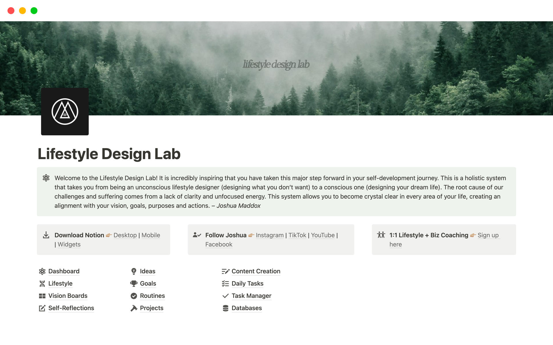 A template preview for Lifestyle Design Lab