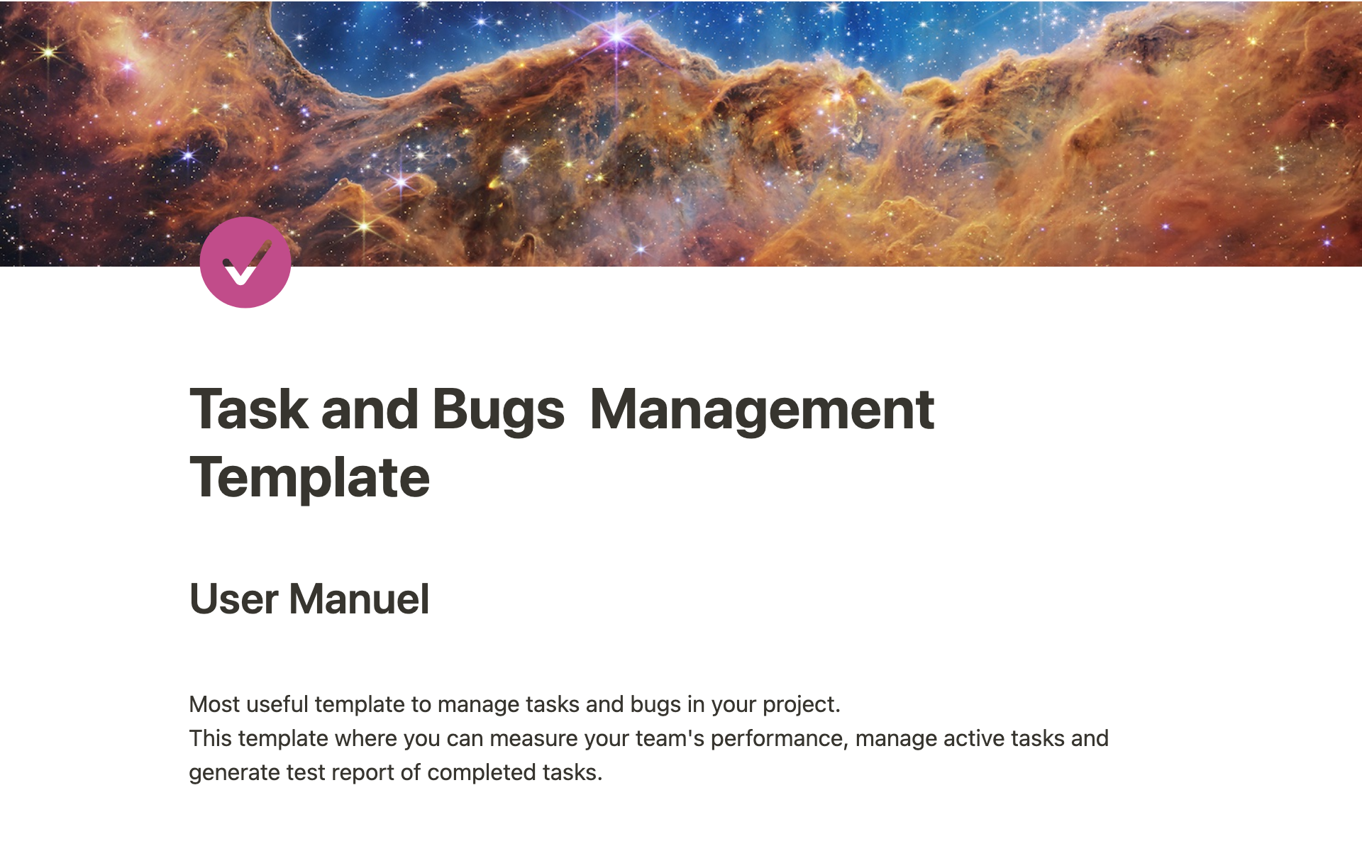 A template preview for Task and Bugs Management Template