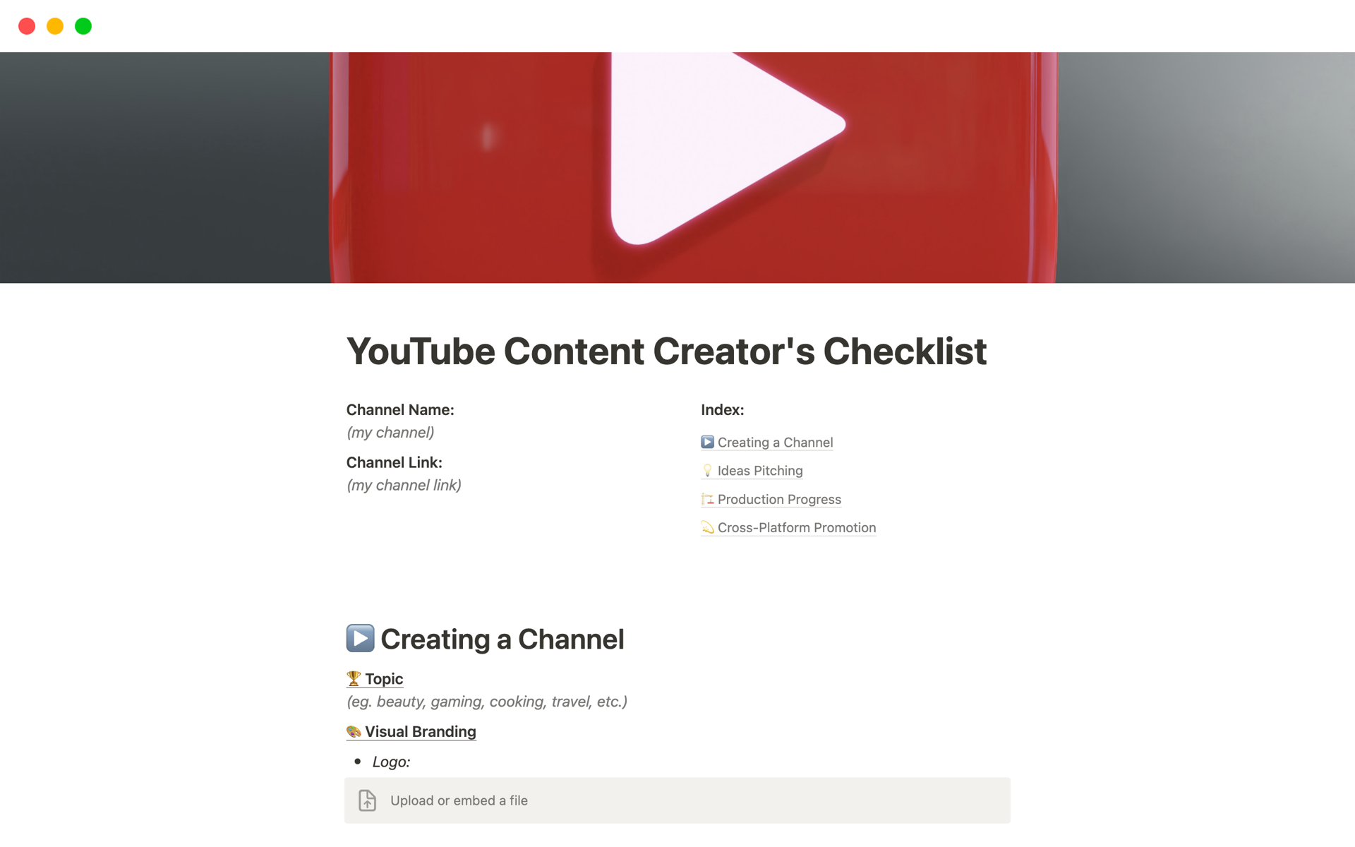 A template preview for YouTube Content Creator's Checklist