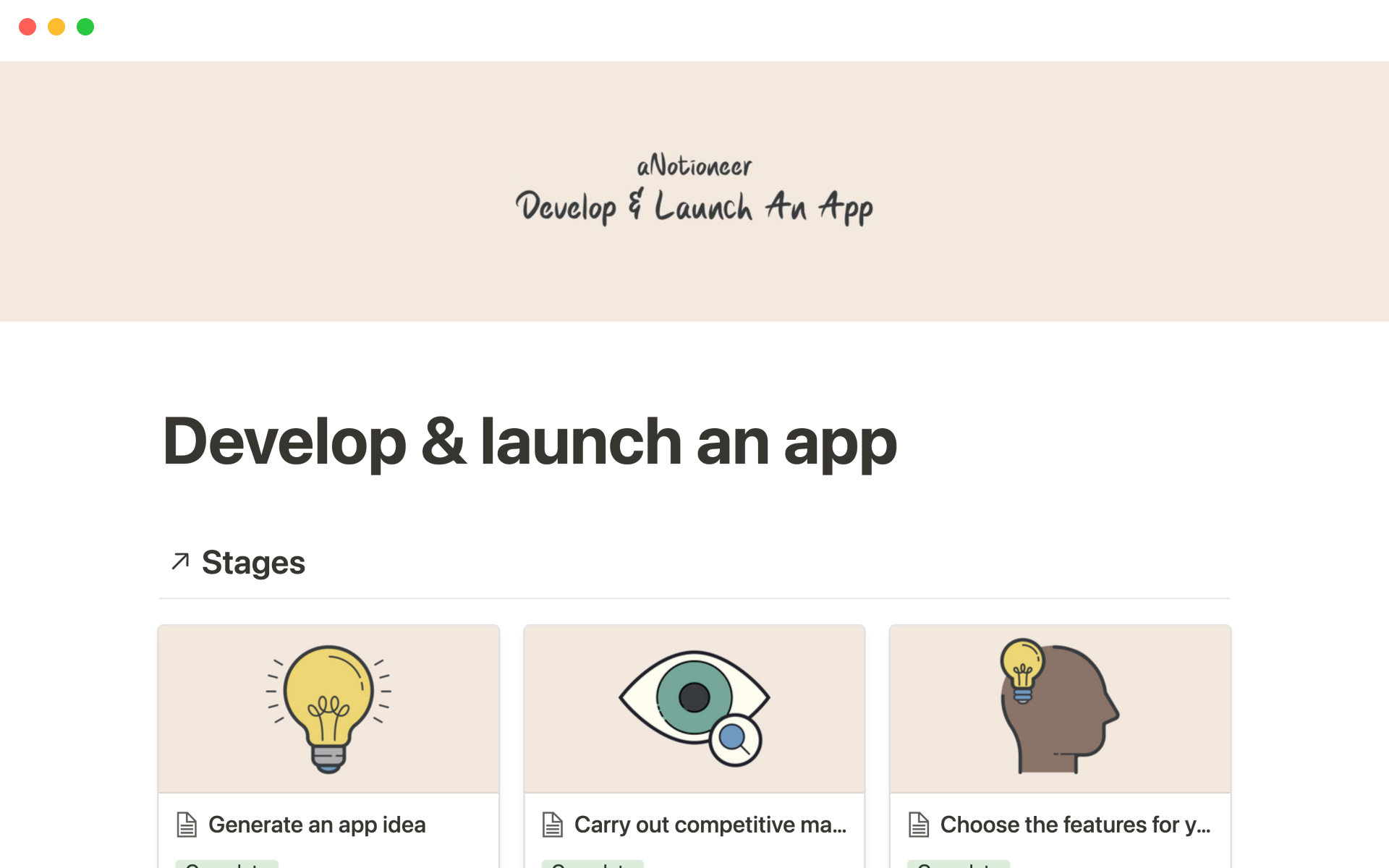 A template preview for Develop & launch an app