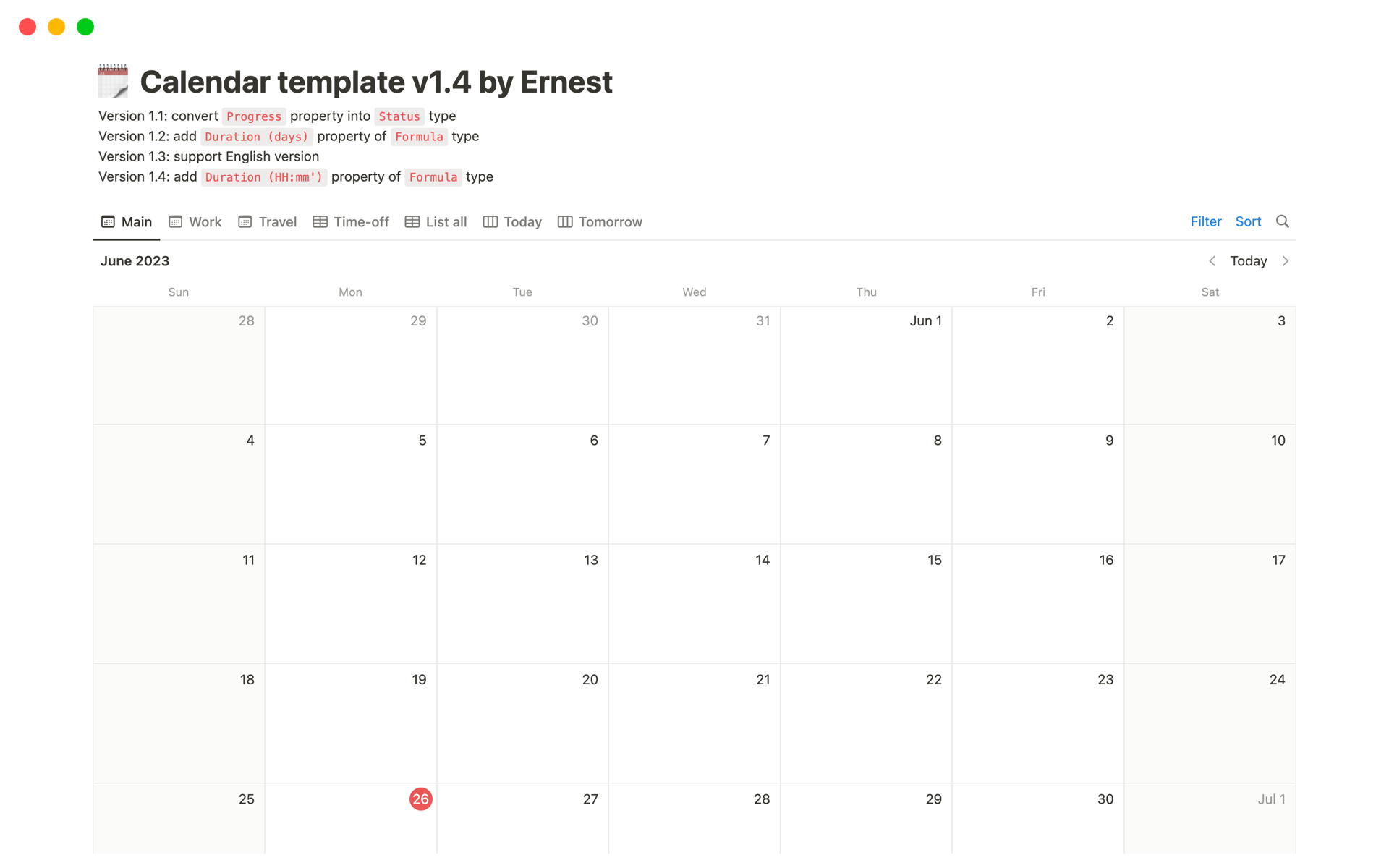 Calendar for Everything Everyday Notion Template