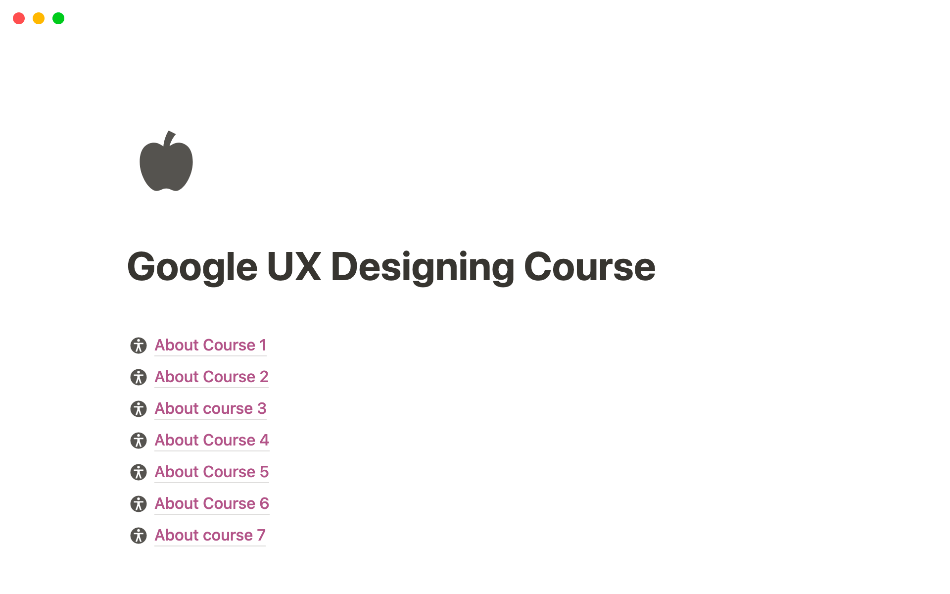 A template preview for Google UX design course notes