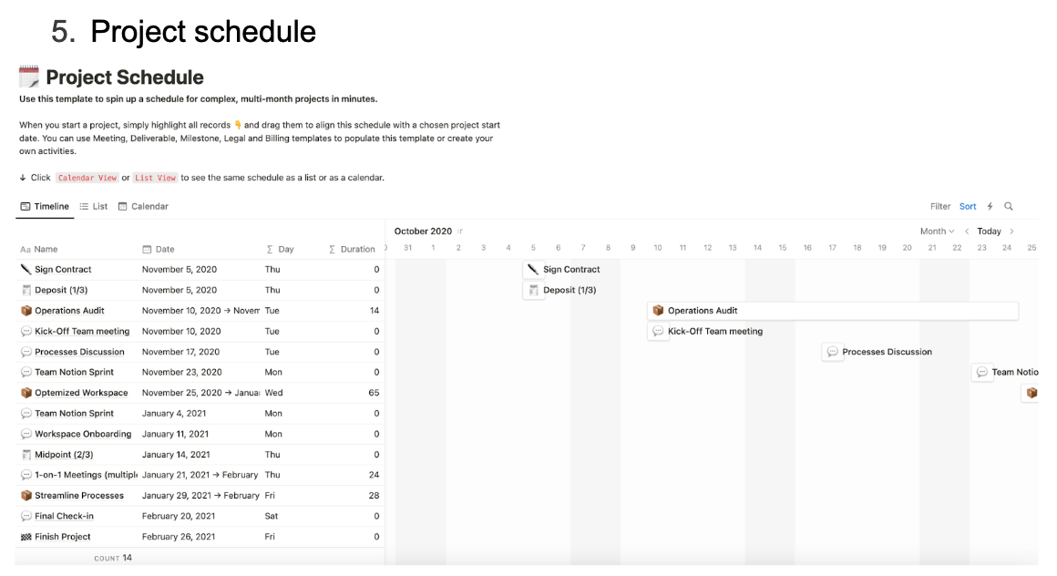 Work calendar templates 5 Project schedule