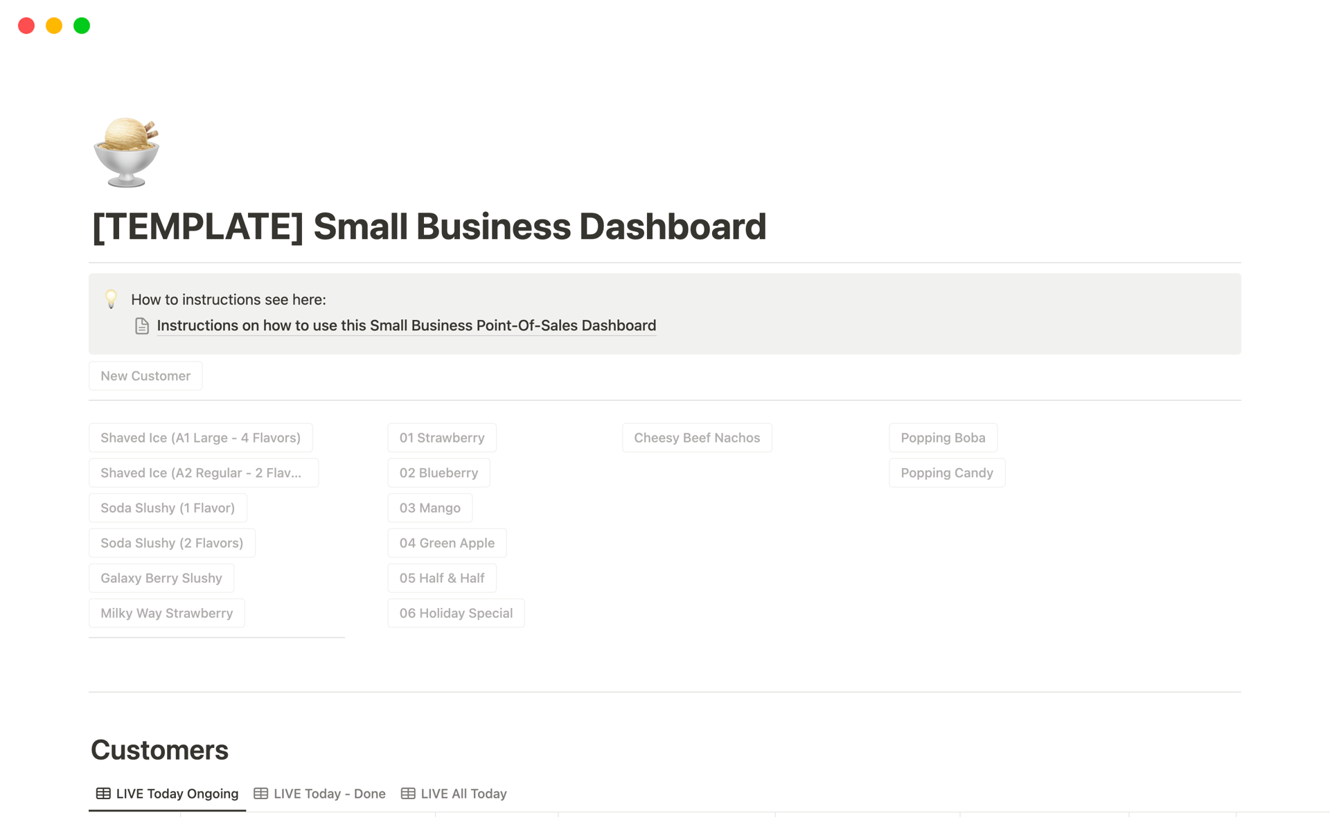 A template preview for Small Business Dashboard
