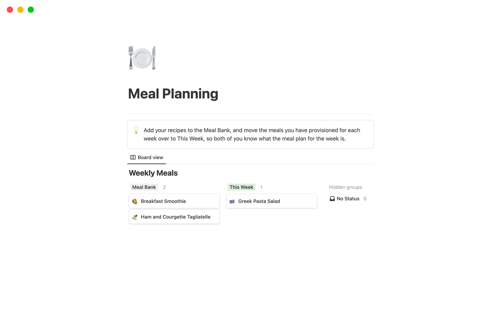 A template preview for Couple's Meal Planner