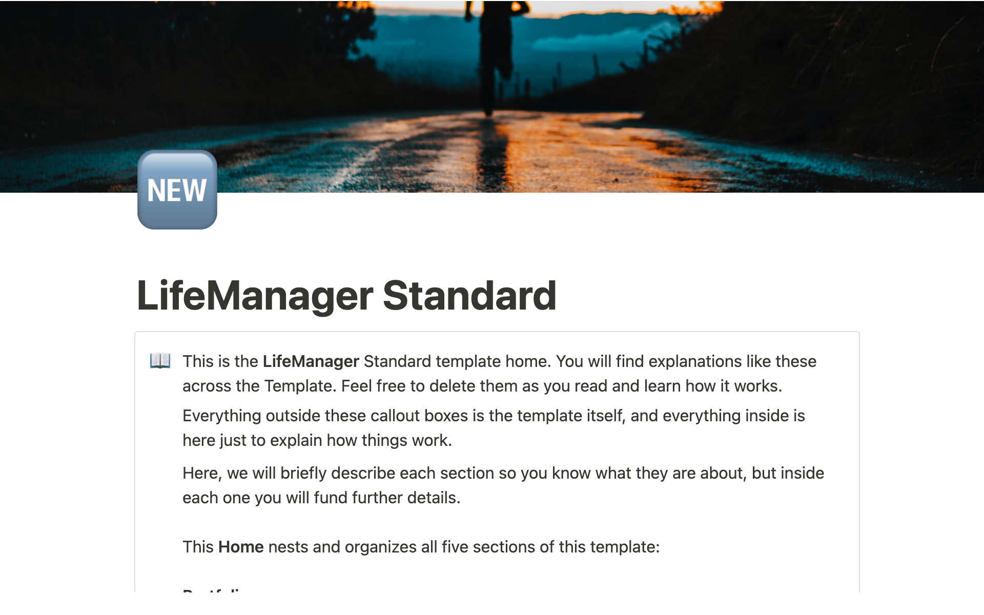 A template preview for LifeManager for Notion