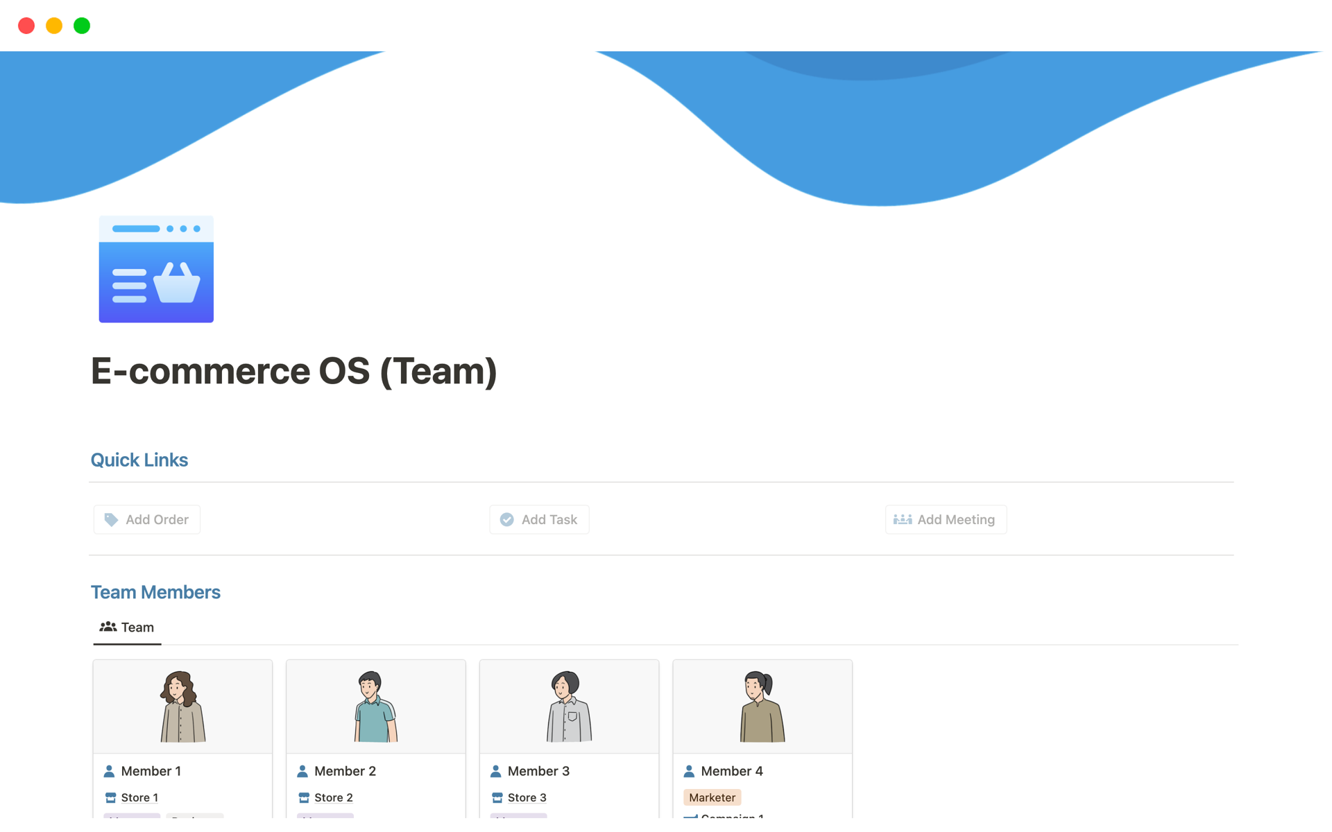 A template preview for E-commerce OS (Team)
