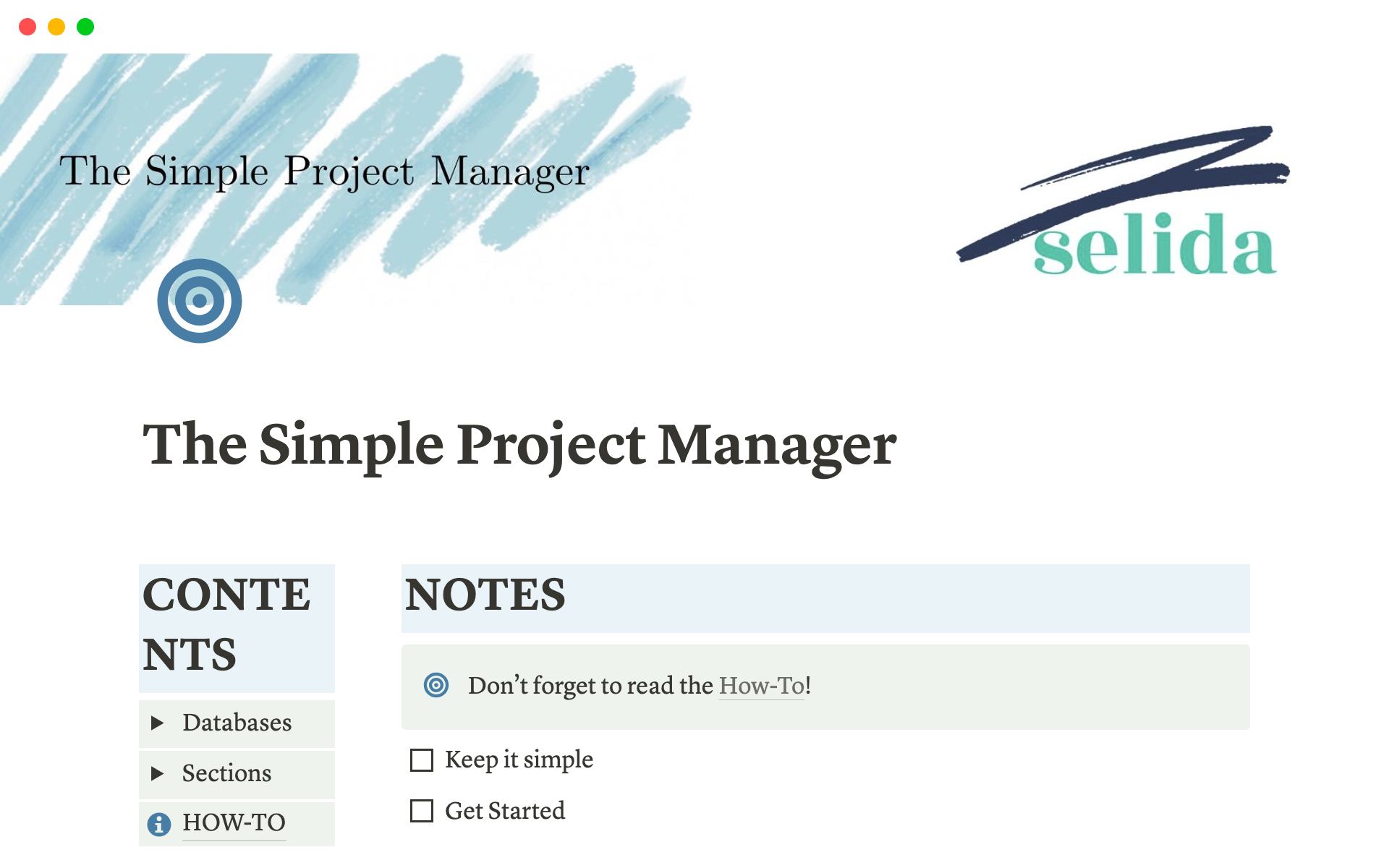 A template preview for The Simple Project Manager
