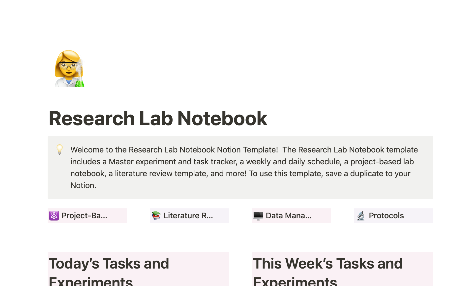 Aperçu du modèle de Research Lab Notebook