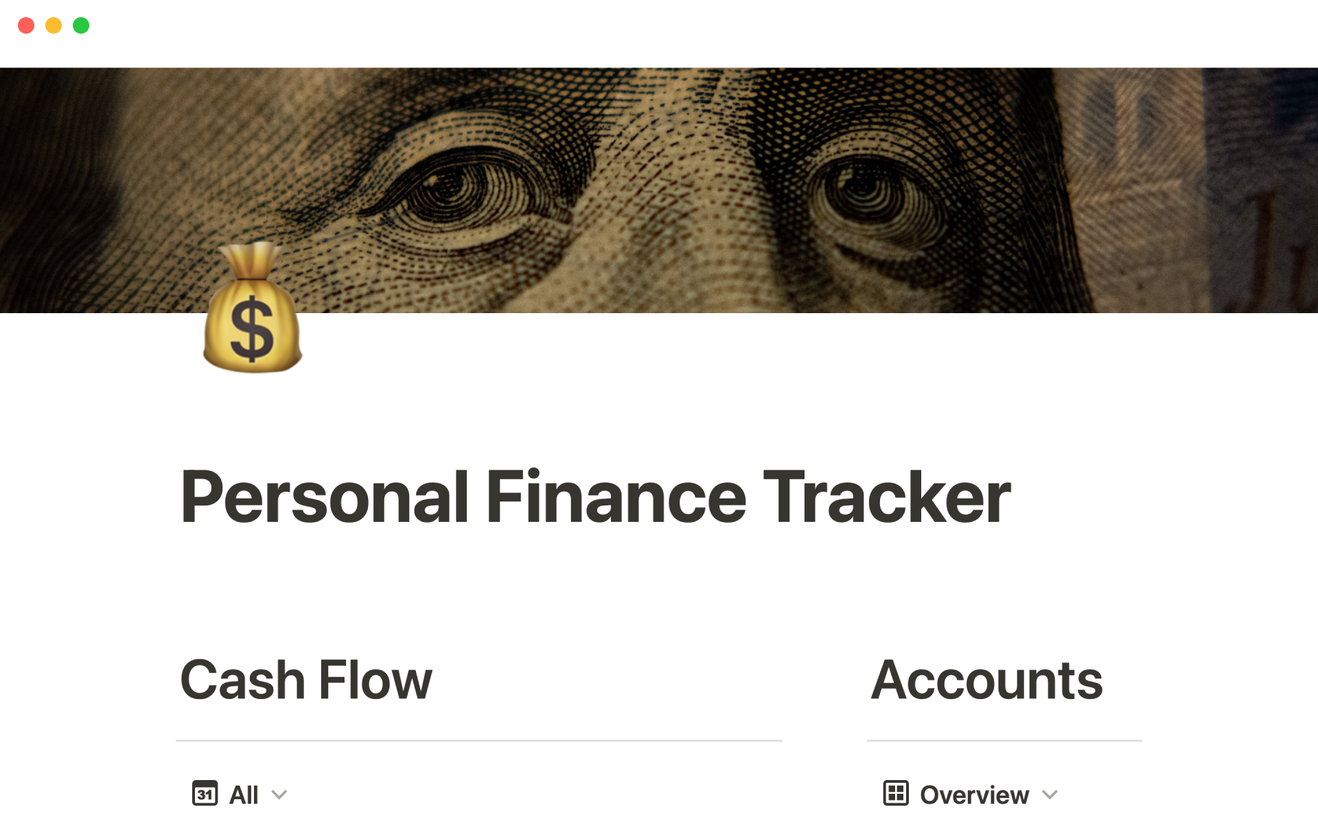 A template preview for Personal finance tracker