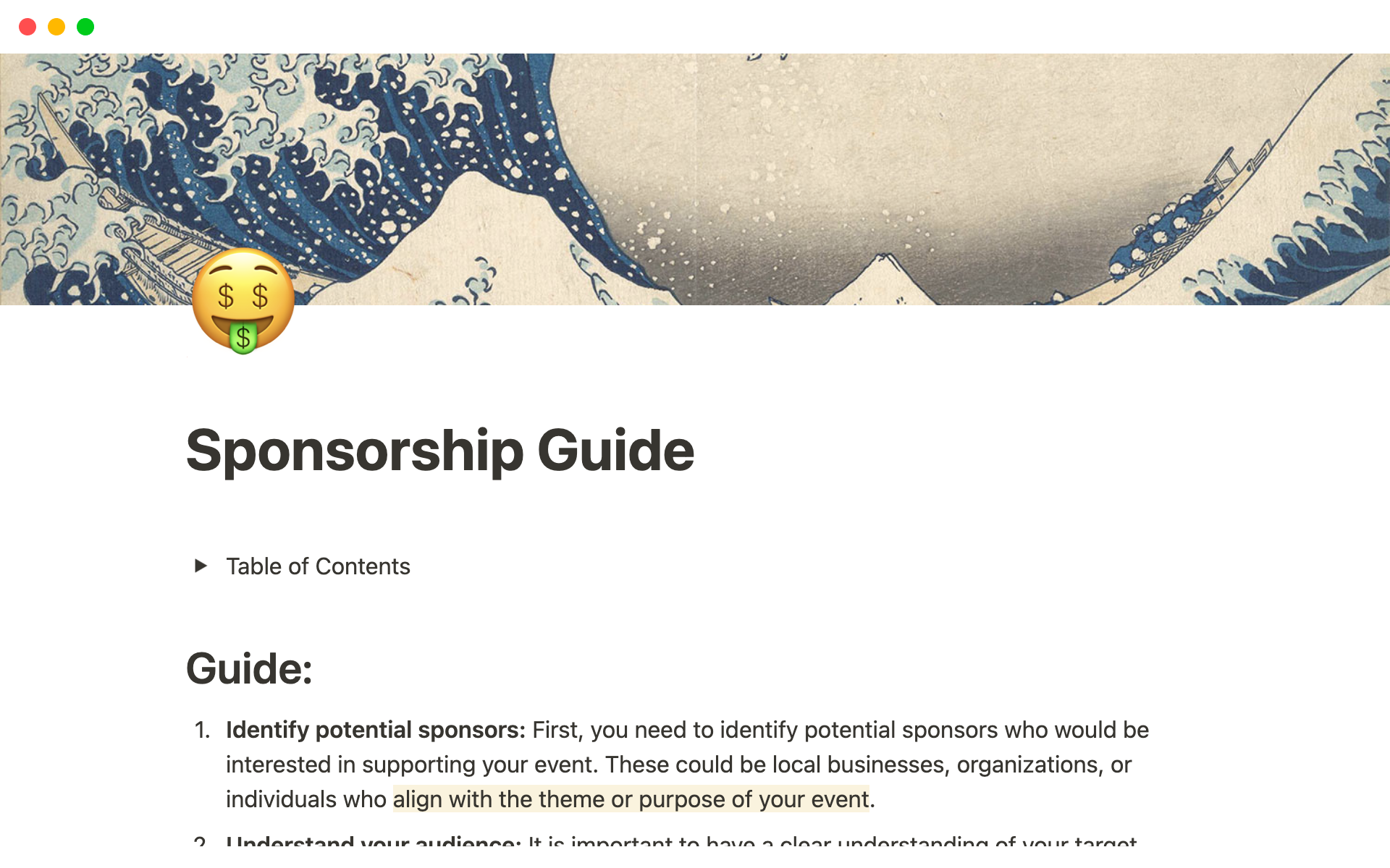 A template preview for Sponsorship Guide + Proposal Template