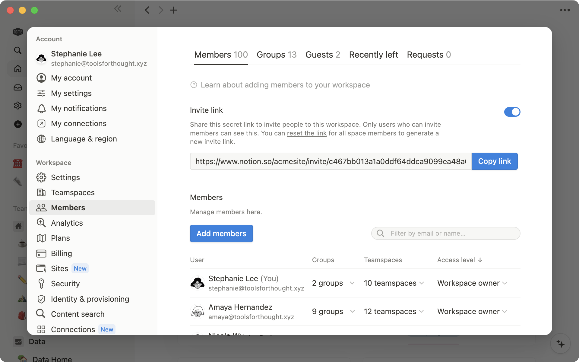 View all of your members, guests, and requests in the Settings & members menu, under "Members".