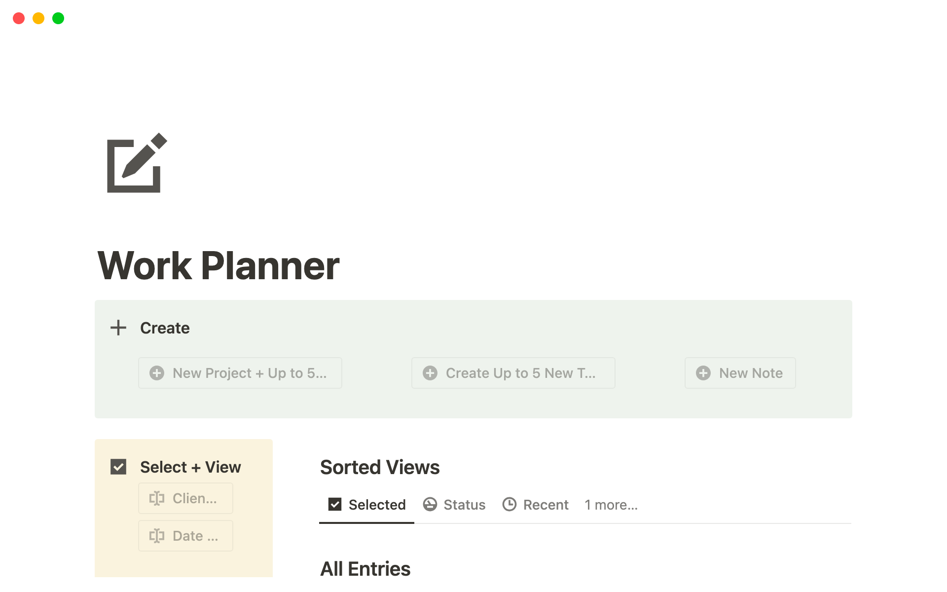 A template preview for One Page Work Planner