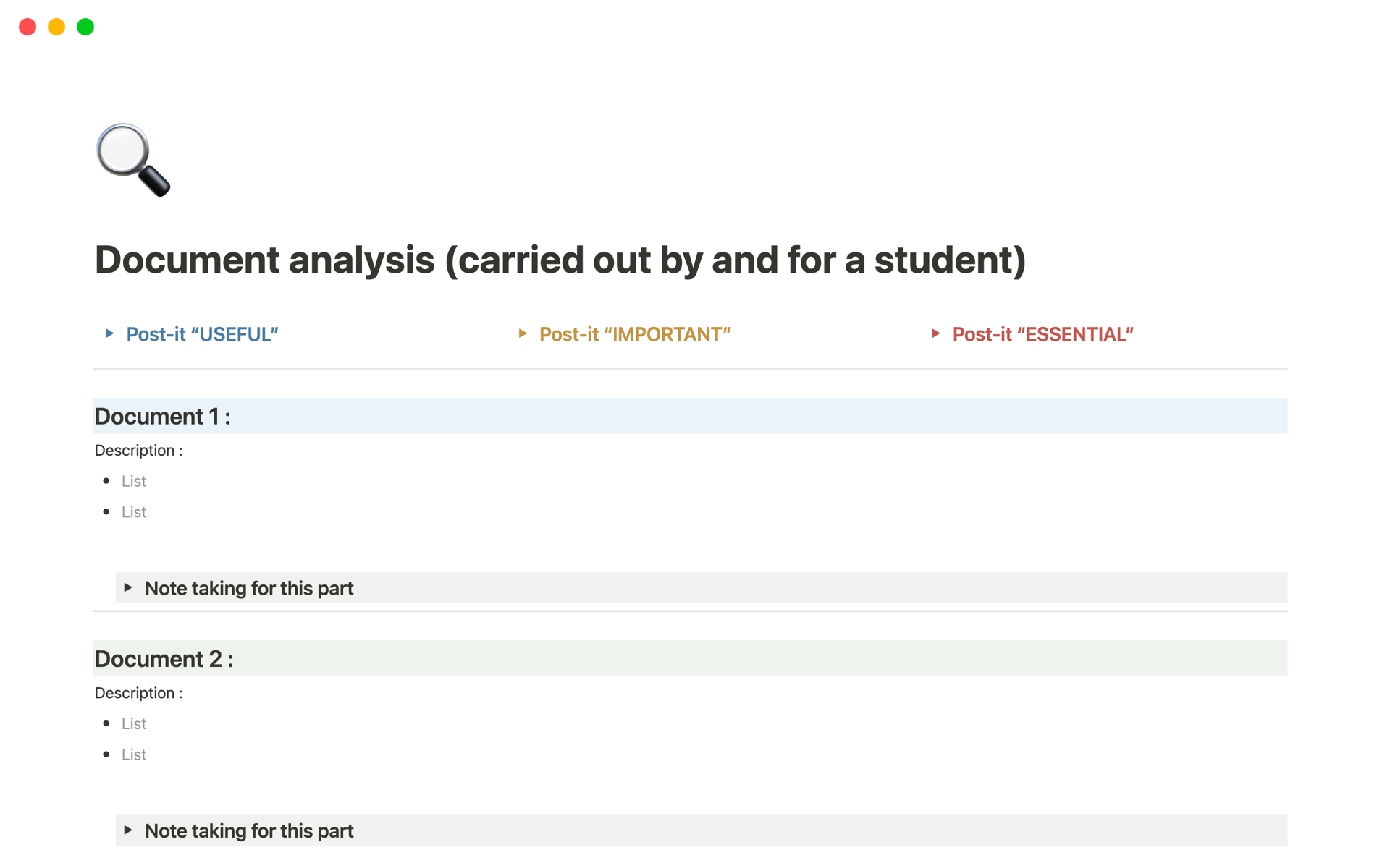 Document analysis (by and for a student) Notion Template