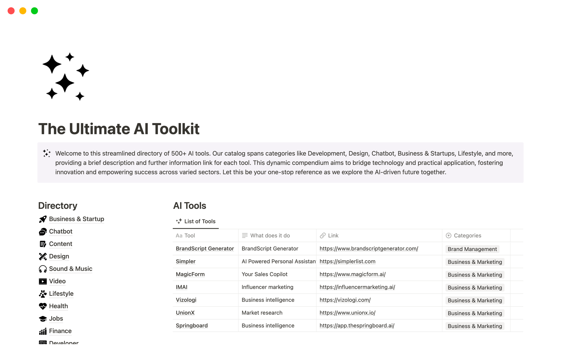 The Ultimate AI Toolkit | Notion Template
