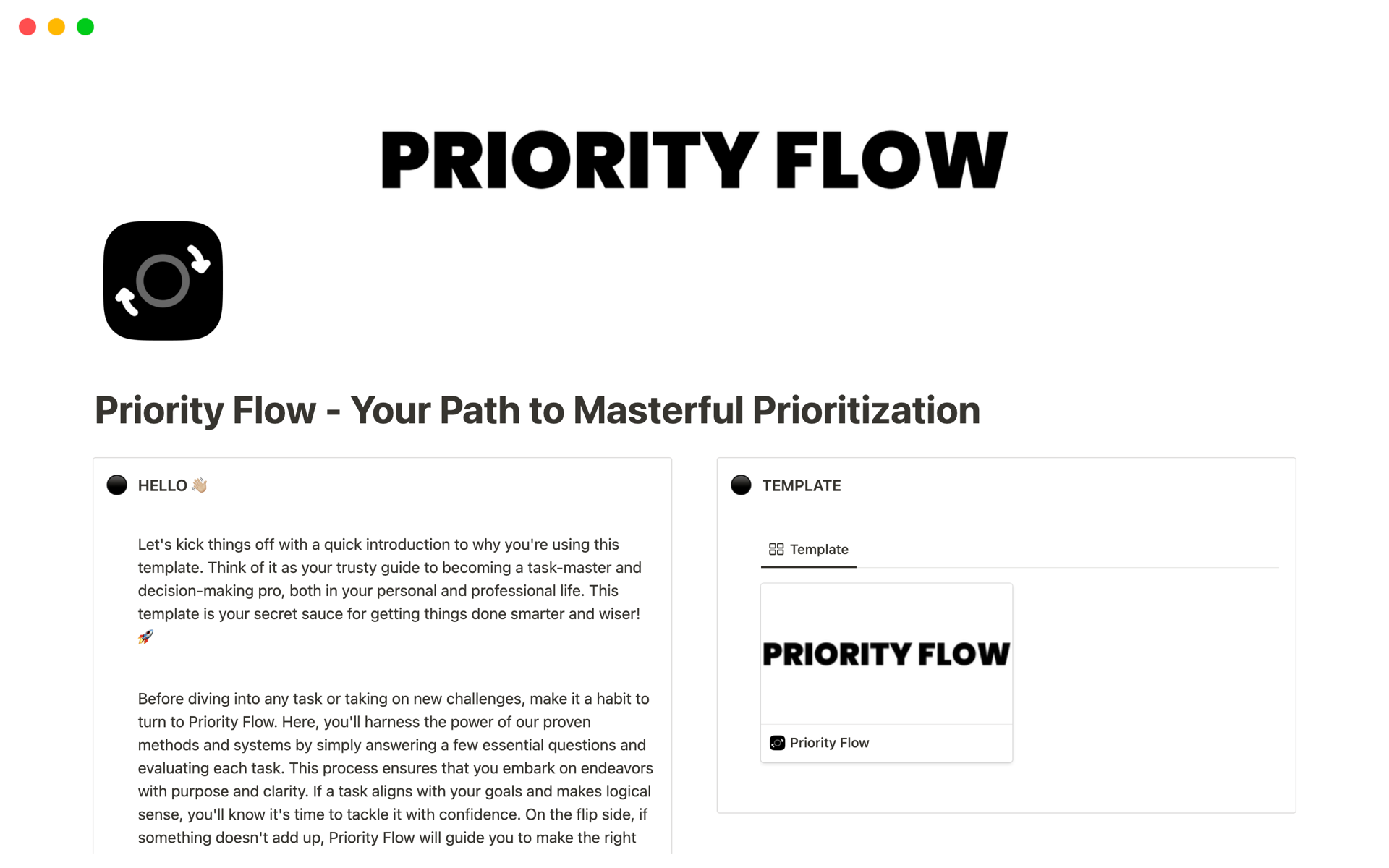 A template preview for Priority Flow - Master Prioritization