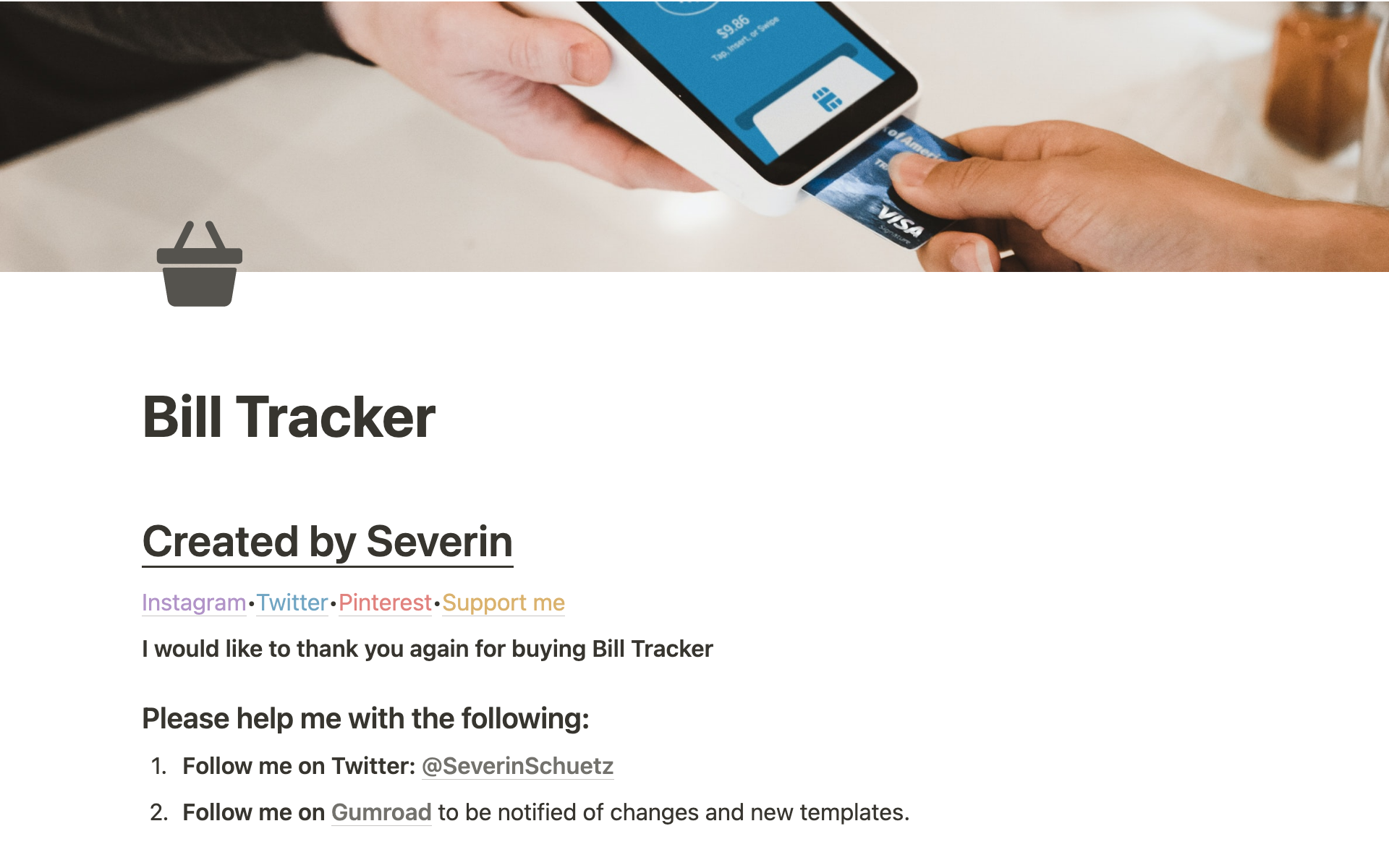 A template preview for Bill Tracker
