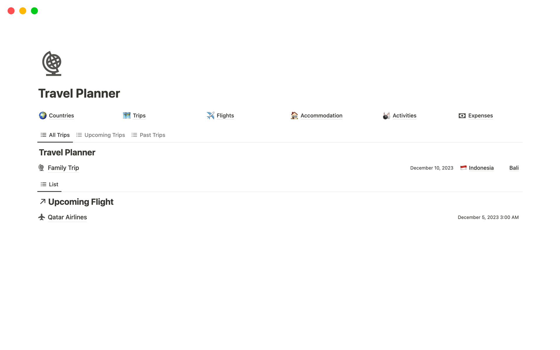 Travel Planner Notion Template