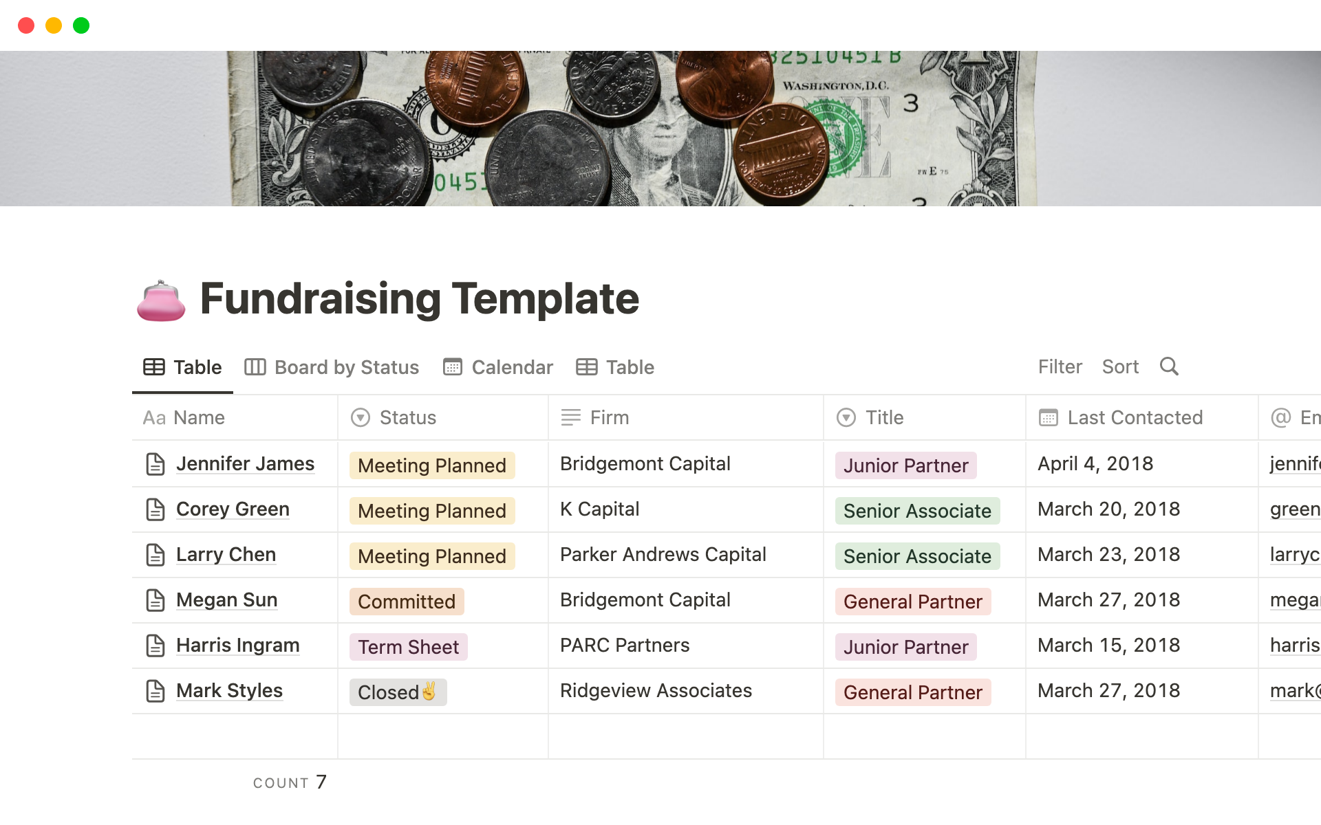 A template preview for Fundraising Notion Template