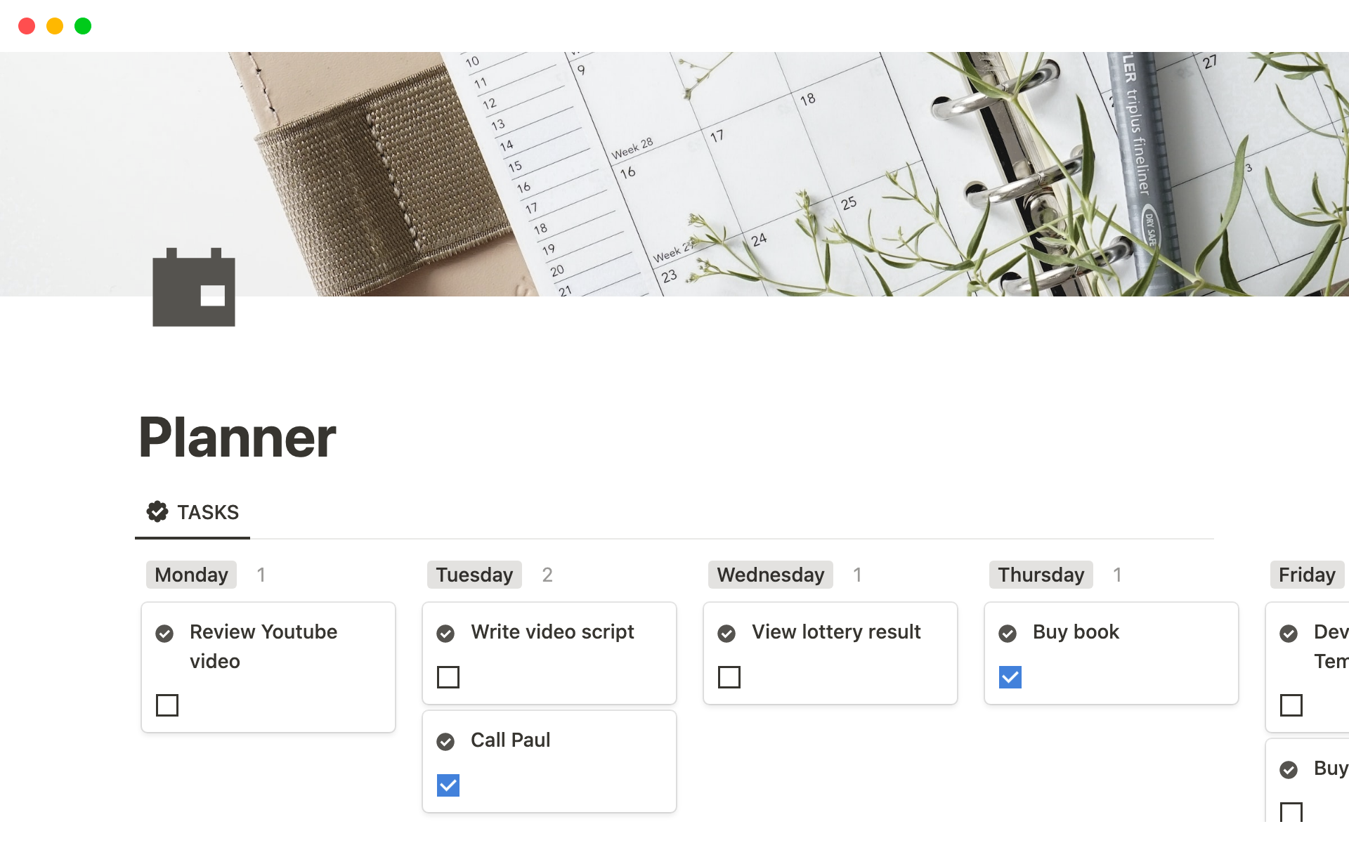A template preview for Planner