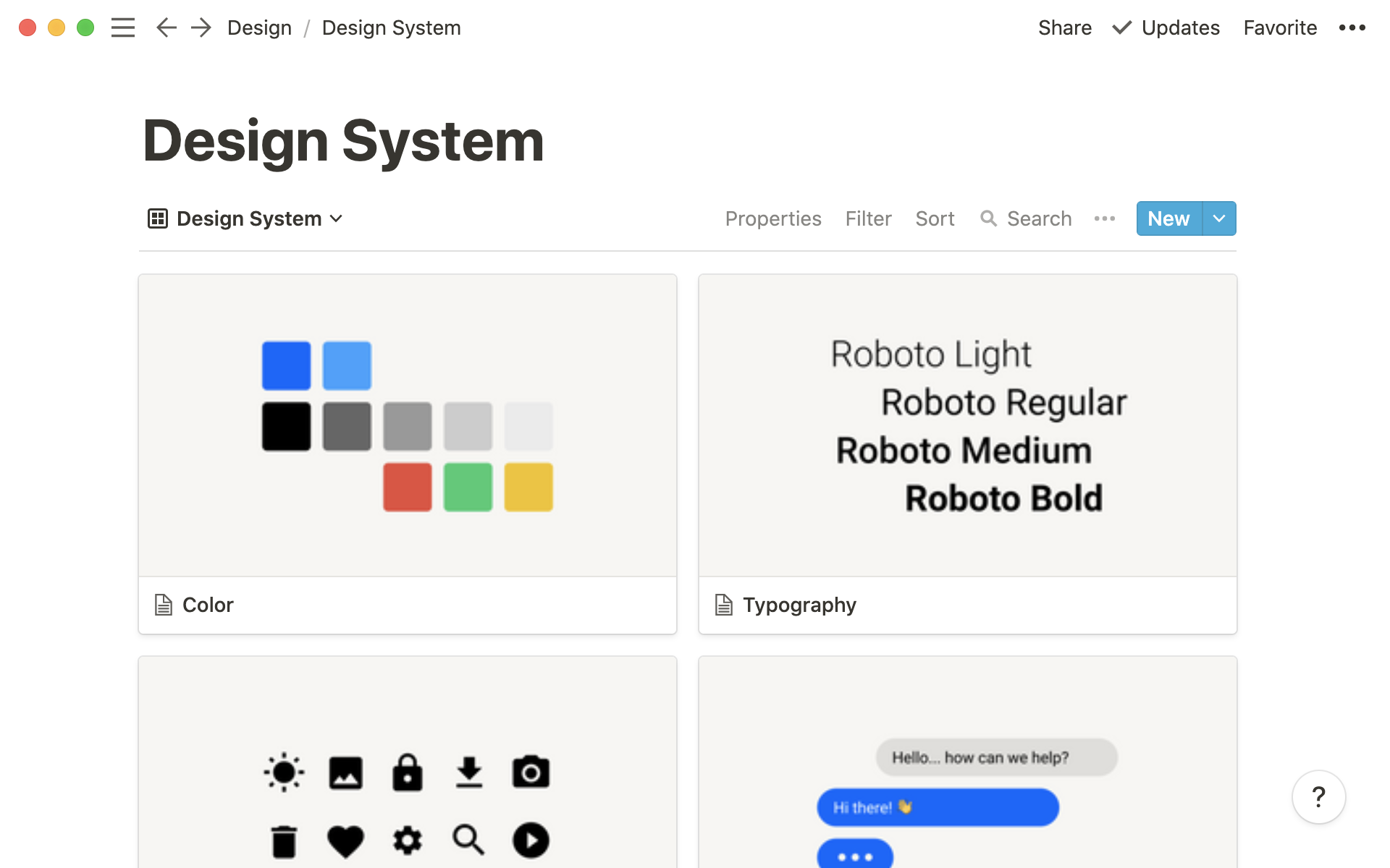 Populate your design system with individual pages for different design elements.