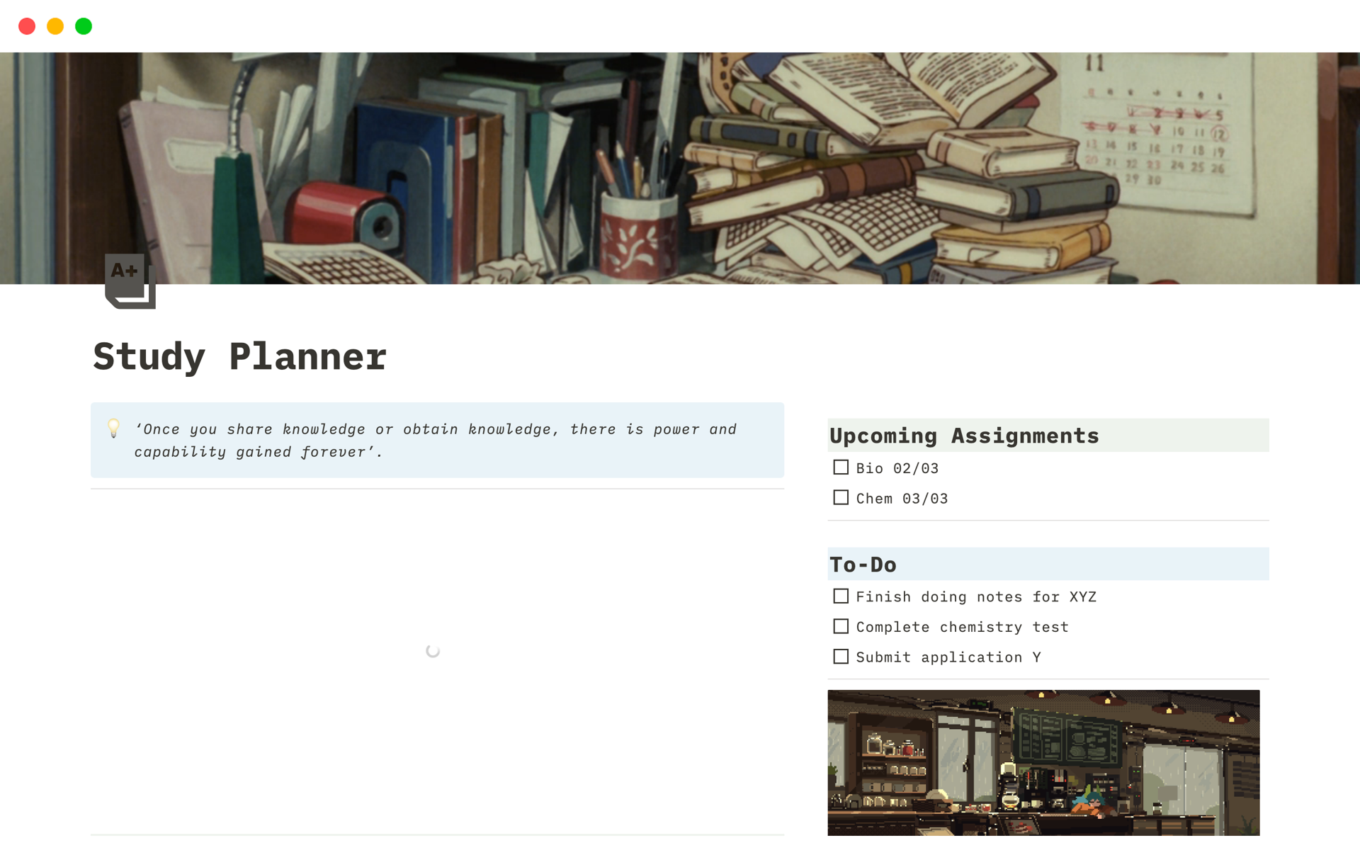 Study planner notion template
