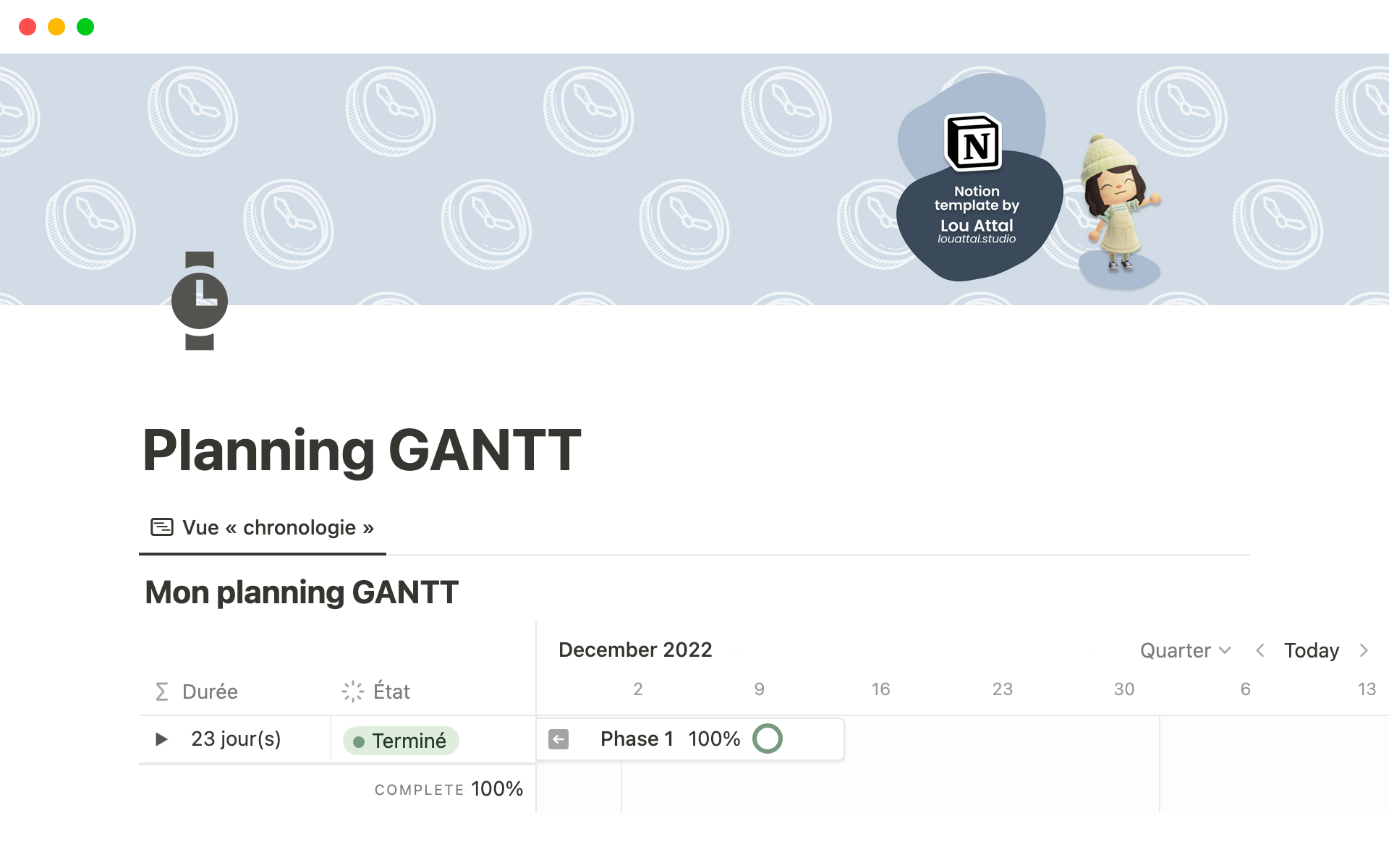 A template preview for Planning GANTT optimisé