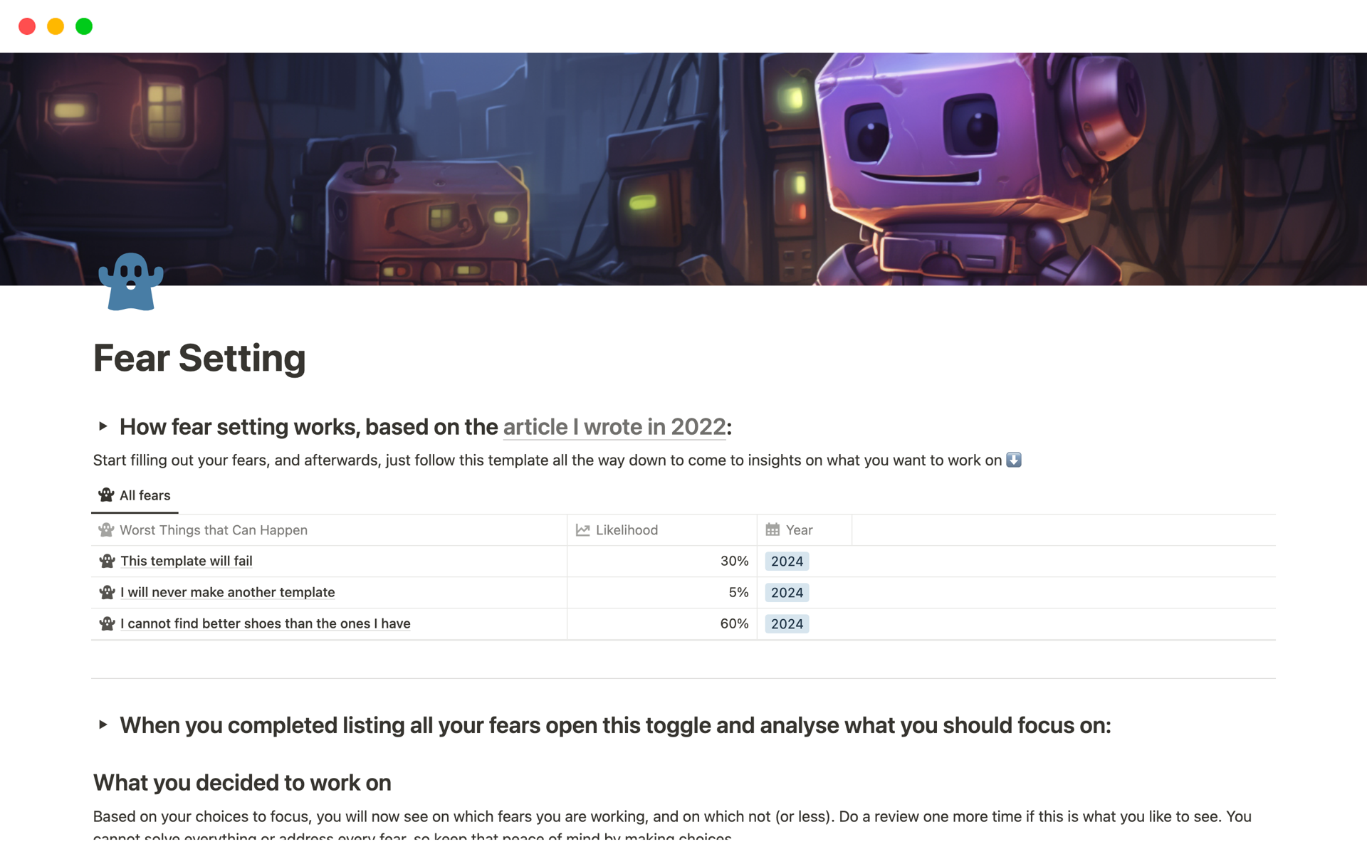 Fear Setting Notion Template